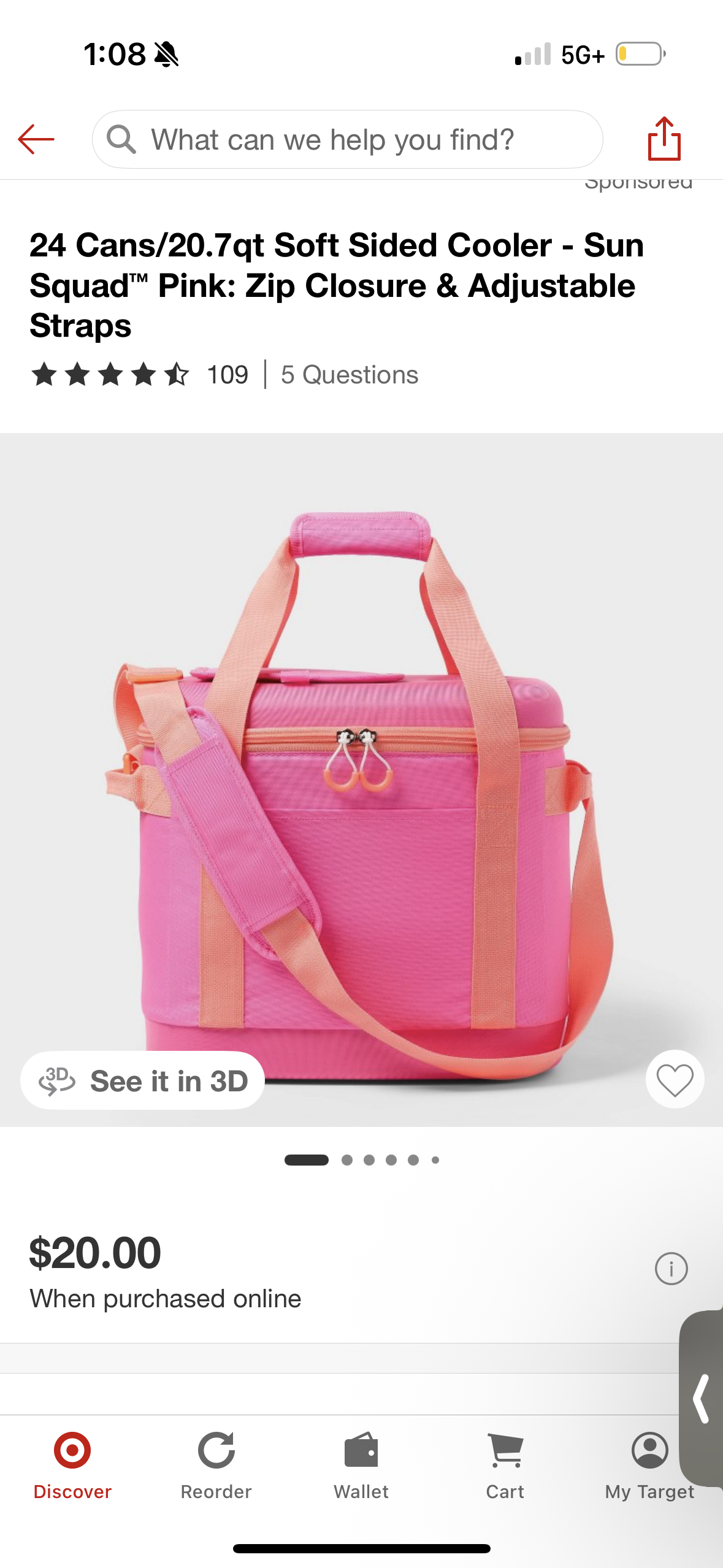 24 Cans/20.7qt Soft Sided Cooler - Sun Squad™ Pink: Zip Closure & Adjustable Straps