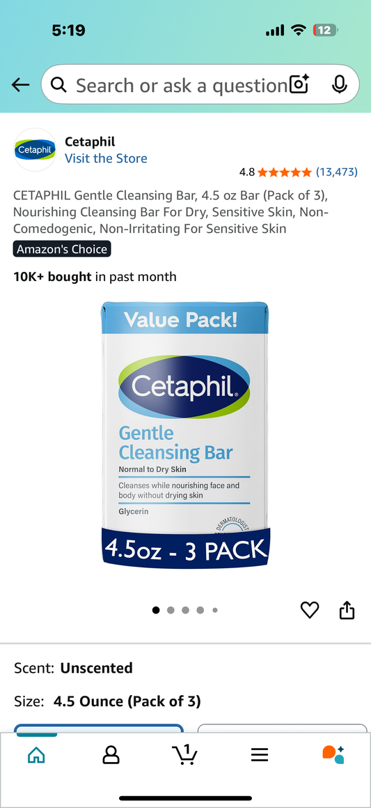 CETAPHIL Gentle Cleansing Bar, 4.5 oz Bar (Pack of 3), Nourishing Cleansing Bar For Dry, Sensitive Skin, Non-Comedogenic, Non-Irritating For Sensitive Skin