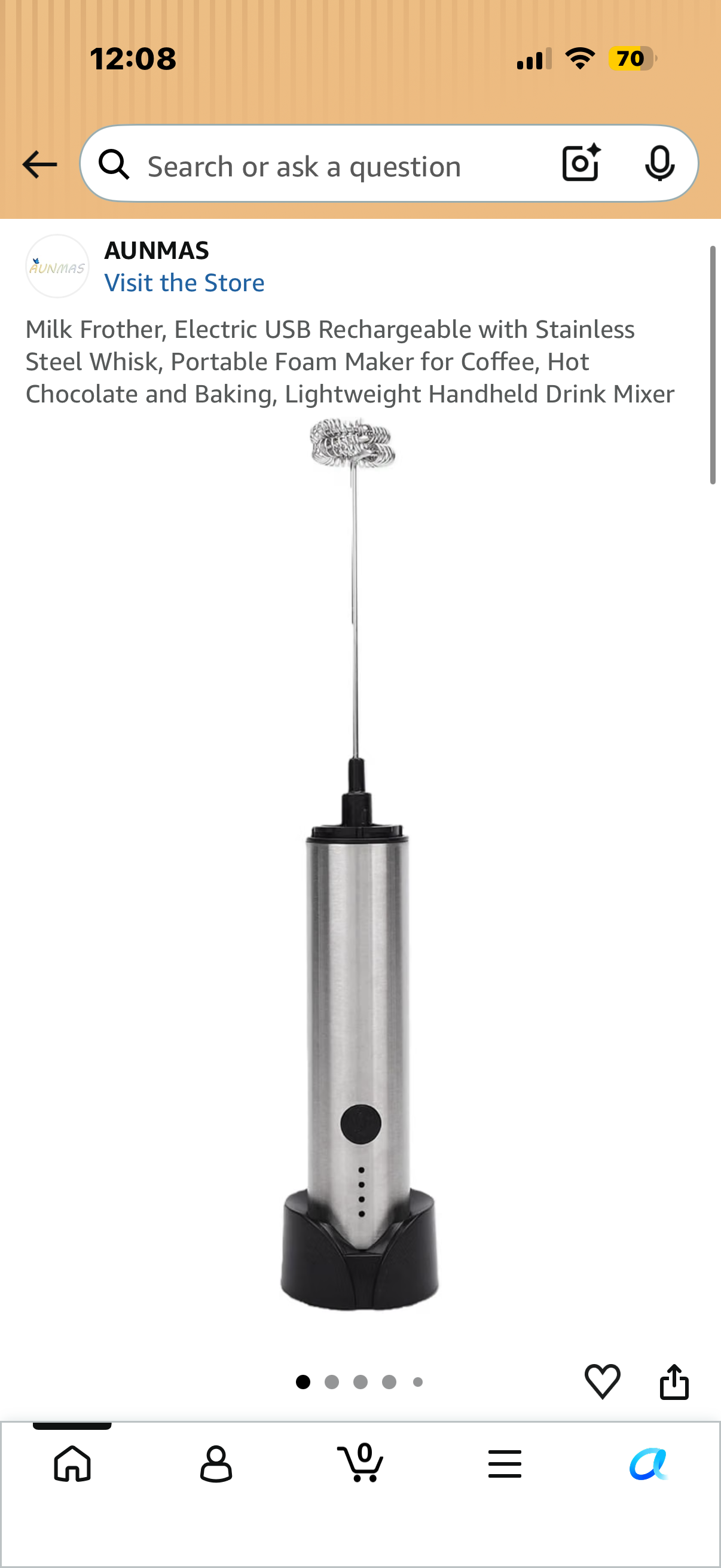 Noon Door Buster - Milk Frother, Electric USB Rechargeable with Stainless Steel Whisk