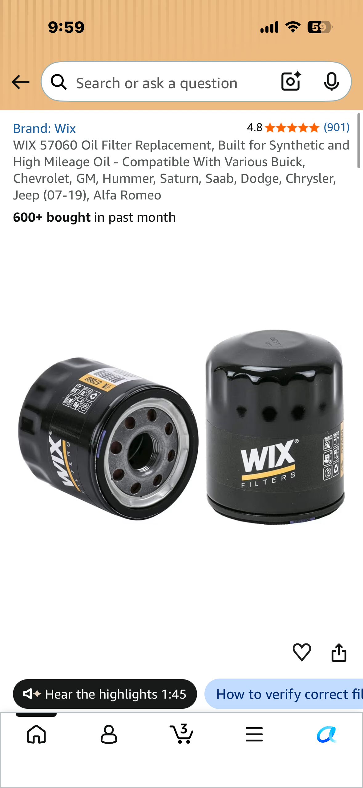 6 Pack - WIX 57060 Oil Filter Replacement, Built for Synthetic and High Mileage Oil - Compatible With Various Buick, Chevrolet, GM, Hummer, Saturn, Saab, Dodge, Chrysler, Jeep (07-19), Alfa Romeo