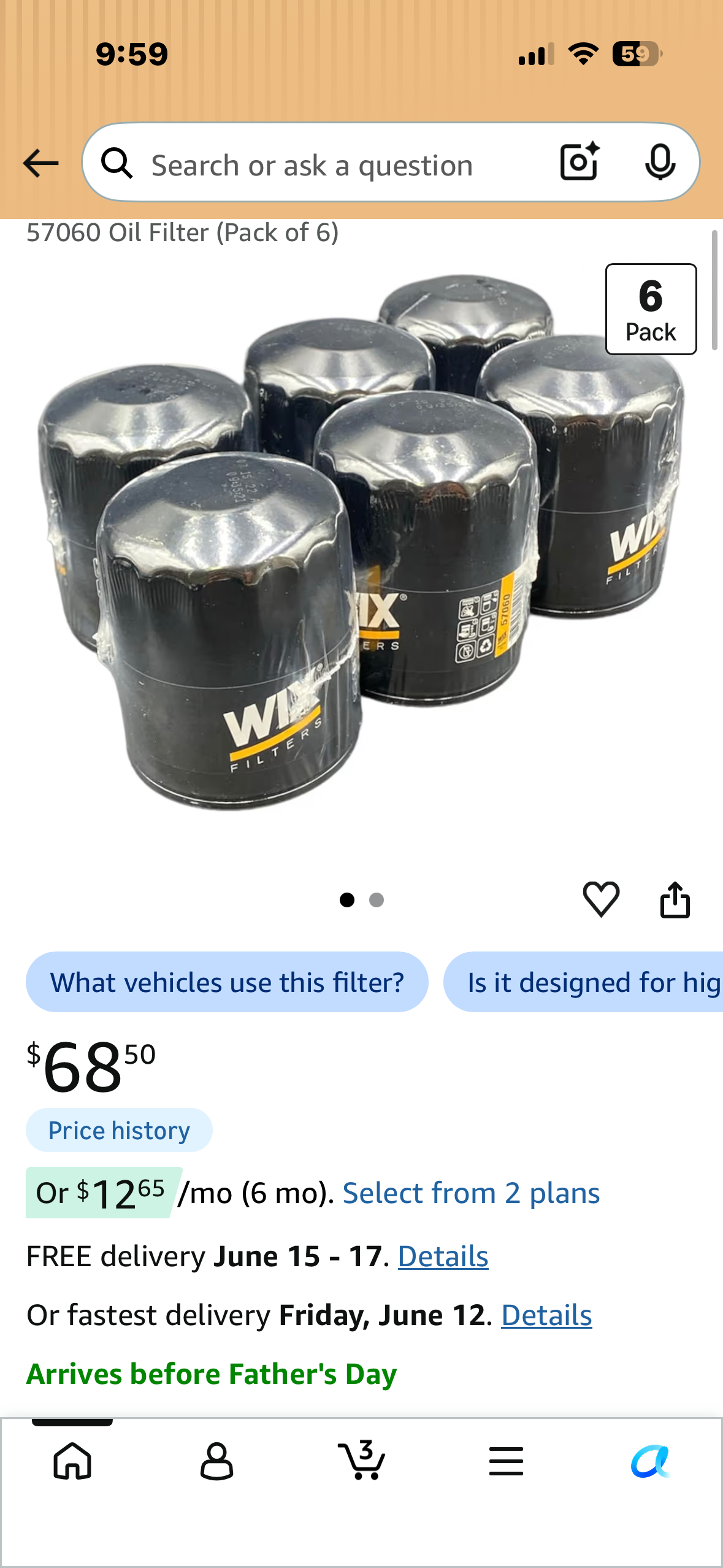 6 Pack - WIX 57060 Oil Filter Replacement, Built for Synthetic and High Mileage Oil - Compatible With Various Buick, Chevrolet, GM, Hummer, Saturn, Saab, Dodge, Chrysler, Jeep (07-19), Alfa Romeo