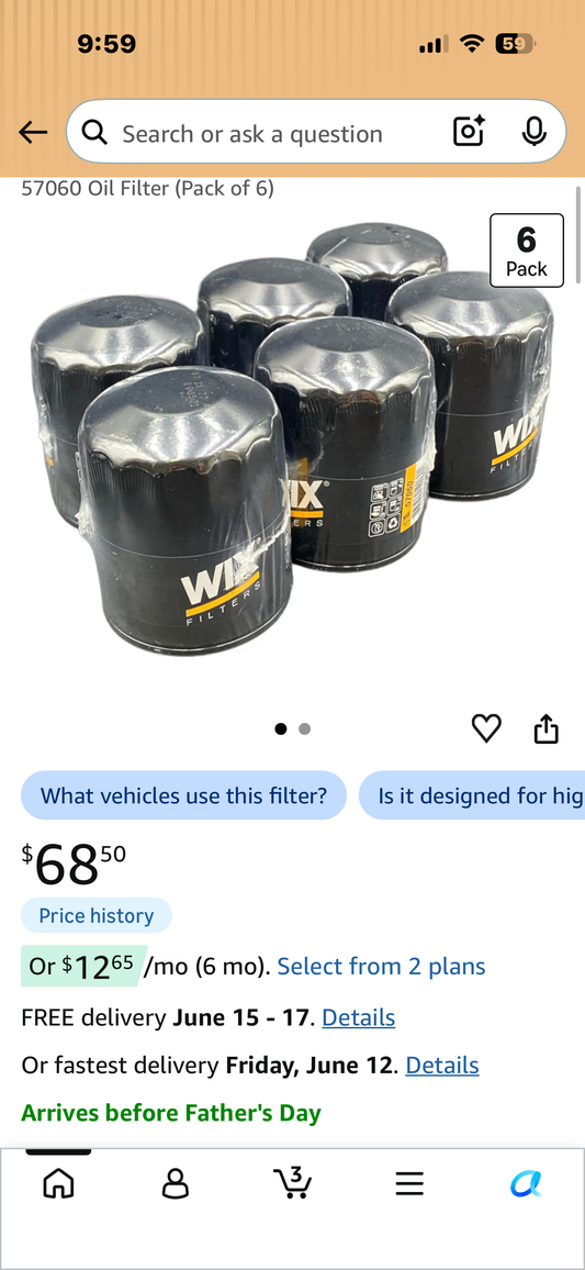 6 Pack - WIX 57060 Oil Filter Replacement, Built for Synthetic and High Mileage Oil - Compatible With Various Buick, Chevrolet, GM, Hummer, Saturn, Saab, Dodge, Chrysler, Jeep (07-19), Alfa Romeo