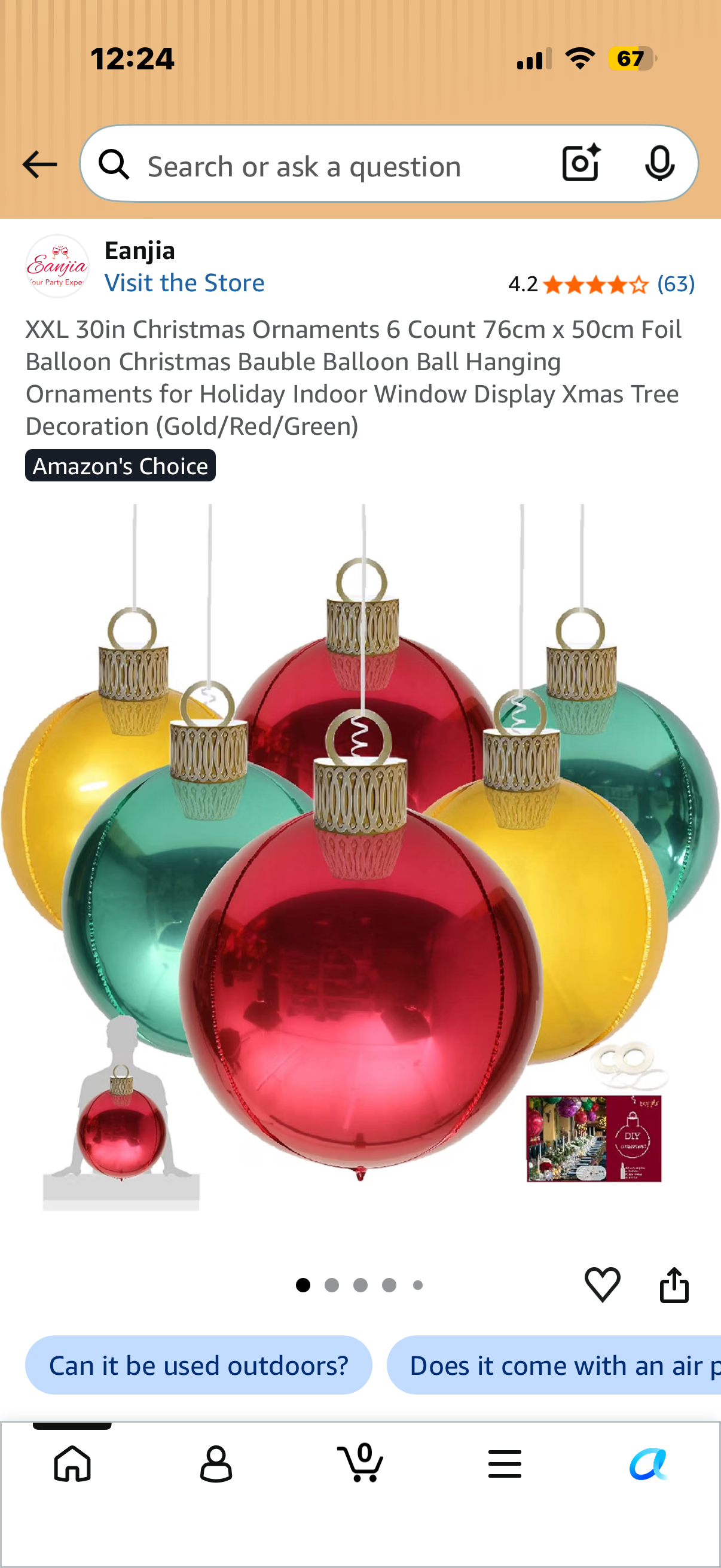 4 PM Door Buster - XXL 30in Christmas Ornaments 6 Count