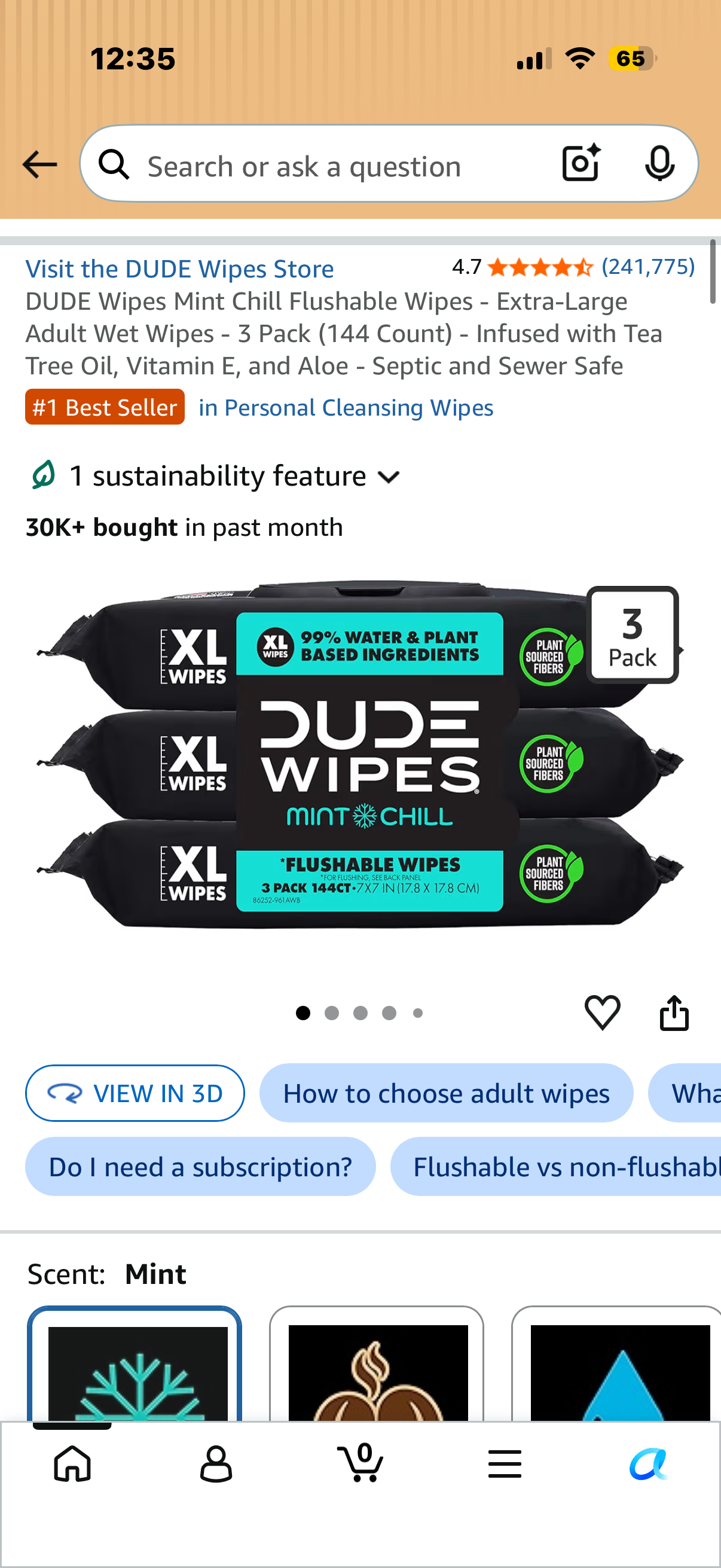 2 PM Door Buster - DUDE Wipes Mint Chill Flushable Wipes - Extra-Large Adult Wet Wipes - 3 Pack (144 Count)