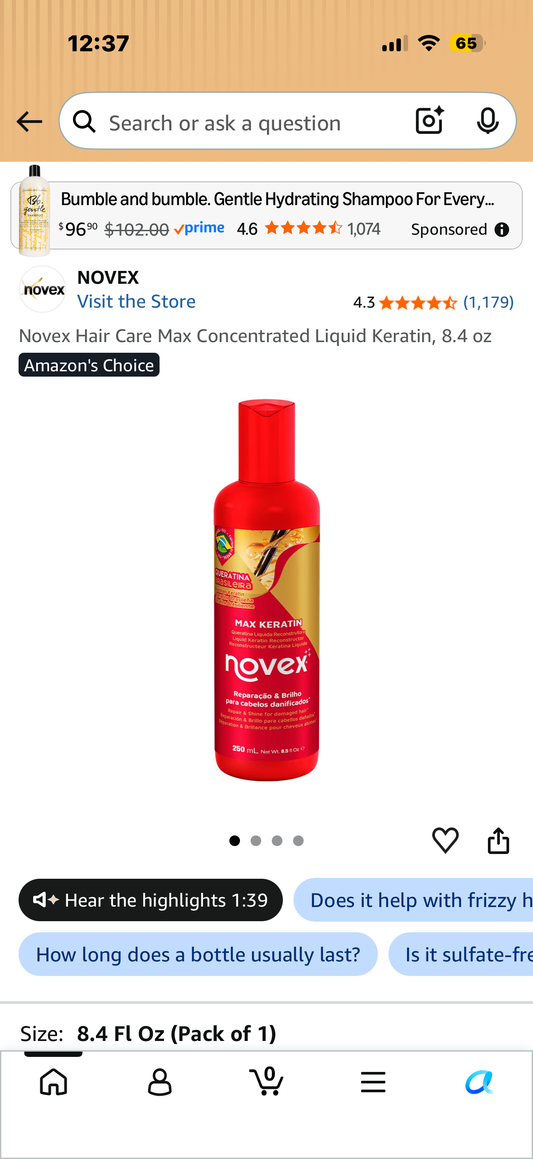 Novex Hair Care Max Concentrated Liquid Keratin, 8.4 oz
