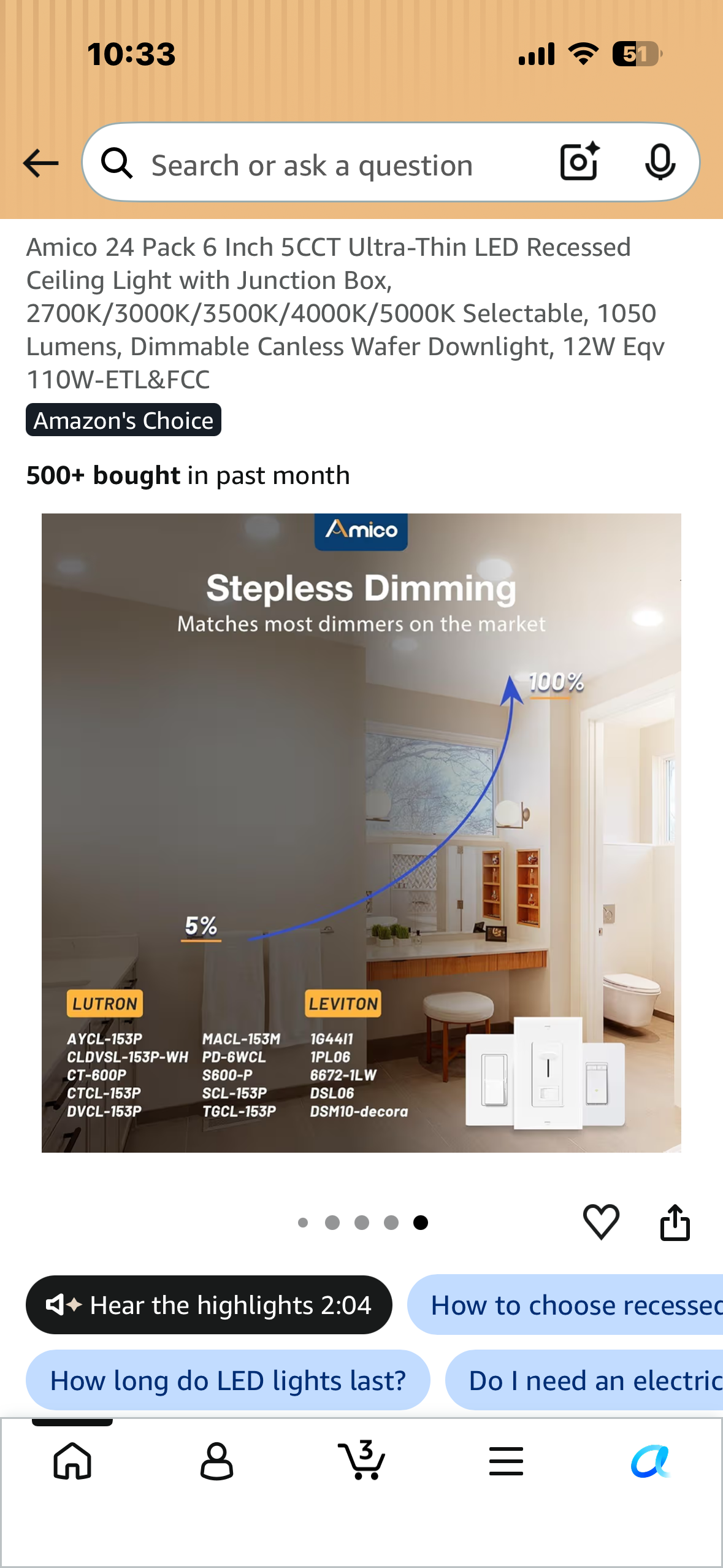 Amico 24 Pack, 6 Inch 5CCT Ultra-Thin LED Recessed Ceiling Light with Junction Box, 2700K/3000K/3500K/4000K/5000K Selectable, 1050 Lumens, Dimmable Canless Wafer Downlight, 12W Eqv 110W-ETL&FCC
