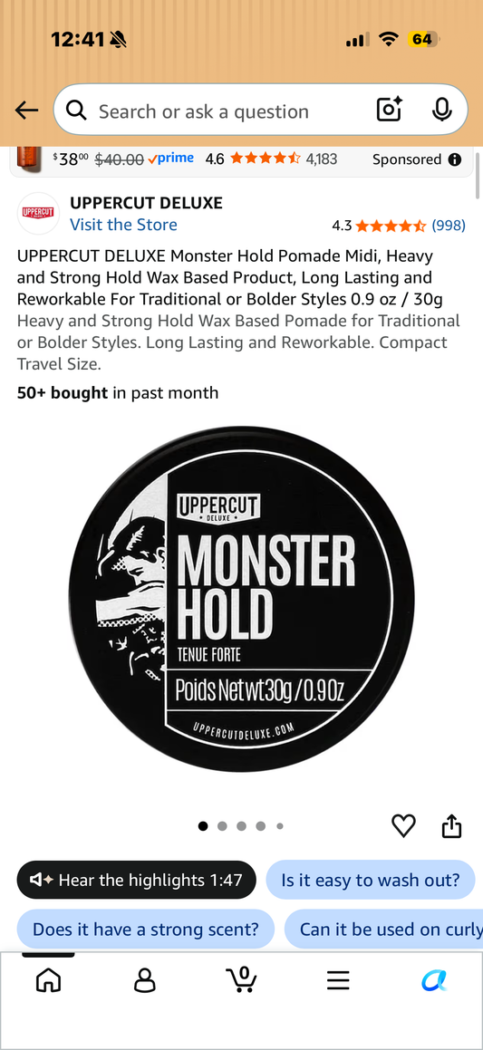 Door Buster UPPERCUT DELUXE Monster Hold Pomade Midi, Heavy Hold Travel Size