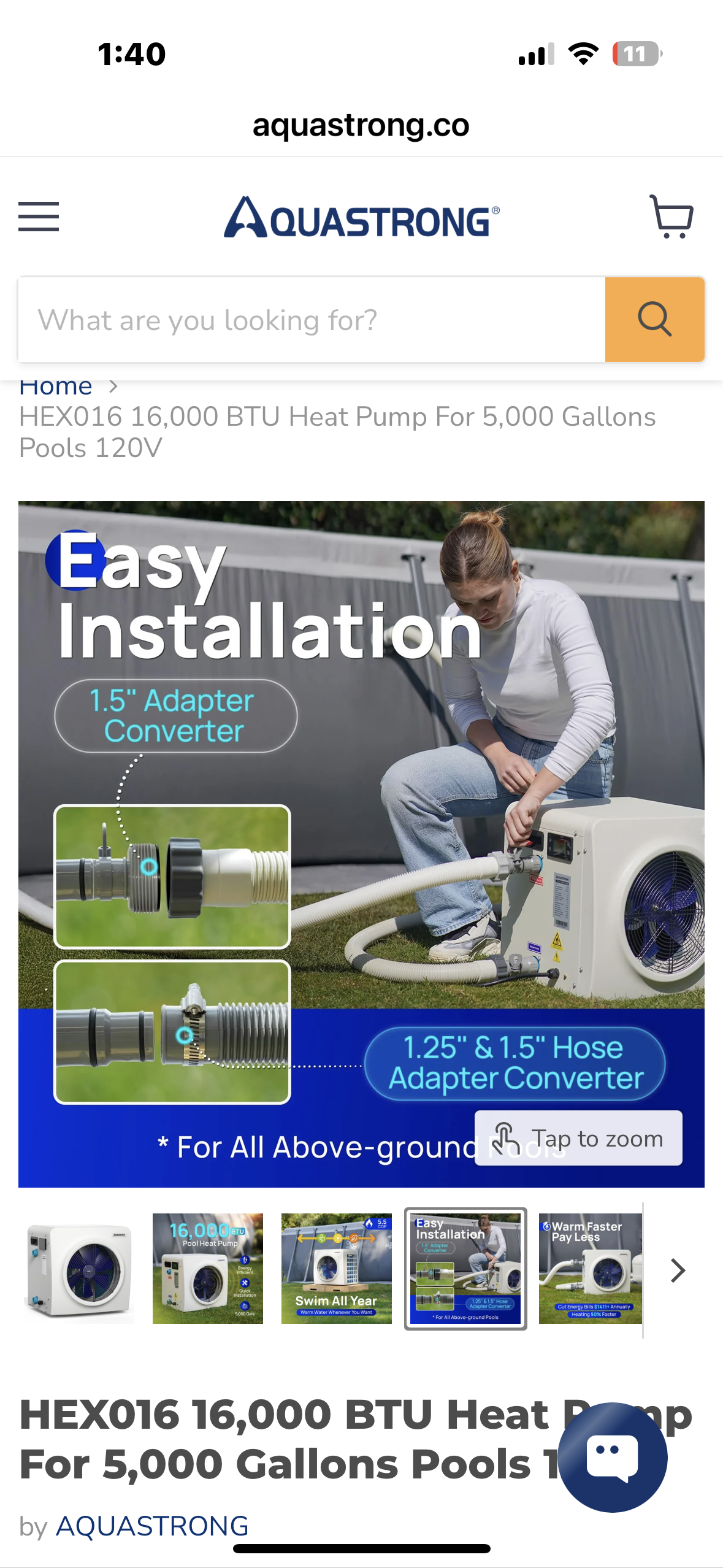 AQUASTRONG HEX016, 16,000 BTU Heat Pump For 5,000 Gallon
Pools 120V (R740)