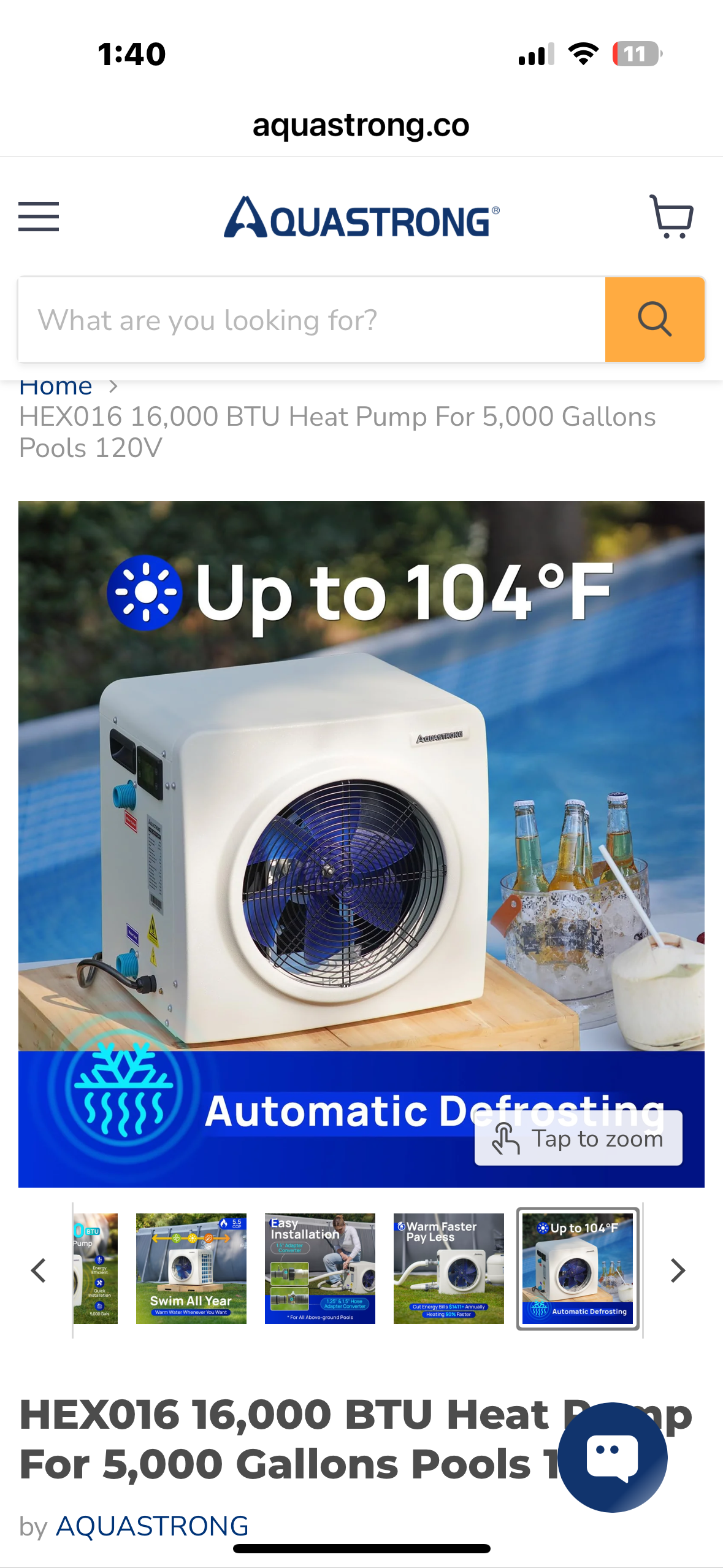 AQUASTRONG HEX016, 16,000 BTU Heat Pump For 5,000 Gallon
Pools 120V (R740)