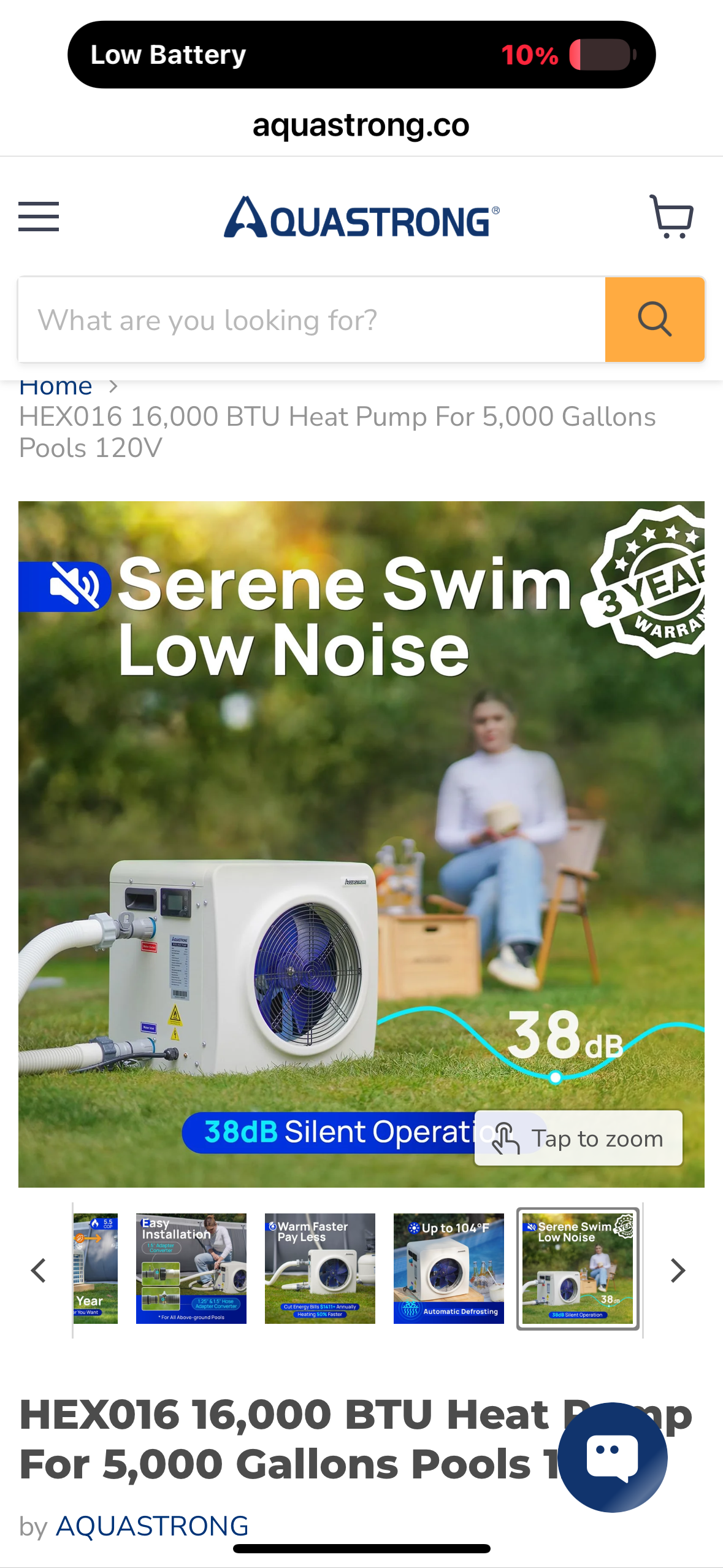 AQUASTRONG HEX016, 16,000 BTU Heat Pump For 5,000 Gallon
Pools 120V (R740)