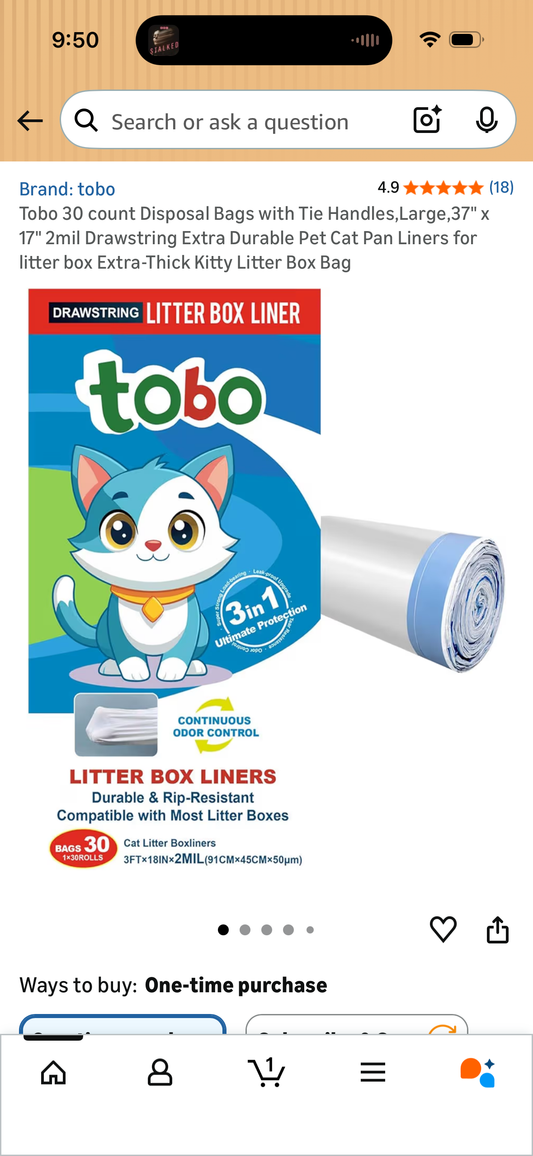 Tobo 30 count Disposal Bags with Tie Handles,Large,37" x 17" 2mil Drawstring Extra Durable Pet Cat Pan Liners for litter box Extra-Thick Kitty Litter Box Bag