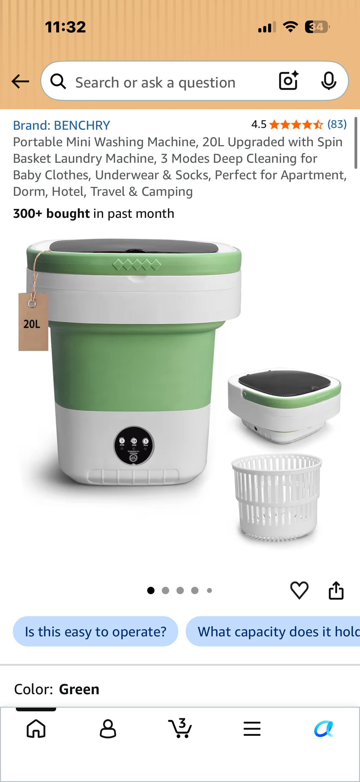 Portable Mini Washing Machine, 20L Upgraded with Spin Basket Laundry Machine, 3 Modes Deep Cleaning for Baby Clothes, Underwear & Socks, Perfect for Apartment, Dorm, Hotel, Travel & Camping
