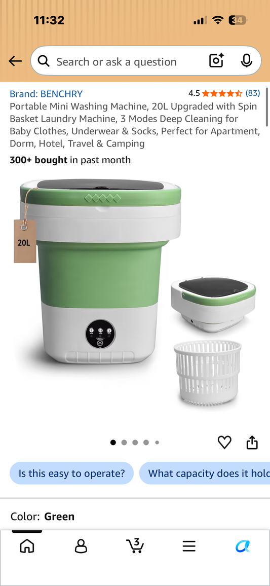 Portable Mini Washing Machine, 20L Upgraded with Spin Basket Laundry Machine, 3 Modes Deep Cleaning for Baby Clothes, Underwear & Socks, Perfect for Apartment, Dorm, Hotel, Travel & Camping