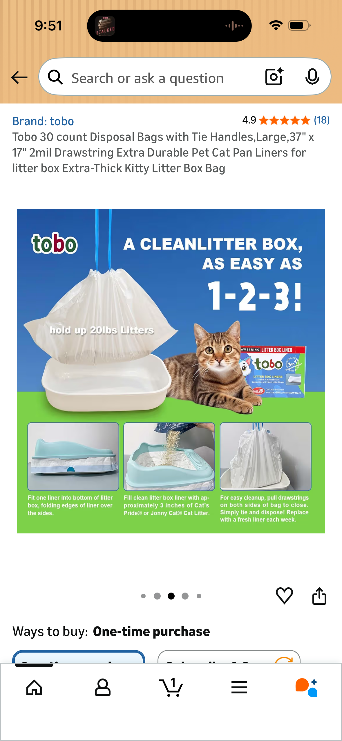Tobo 30 count Disposal Bags with Tie Handles,Large,37" x 17" 2mil Drawstring Extra Durable Pet Cat Pan Liners for litter box Extra-Thick Kitty Litter Box Bag