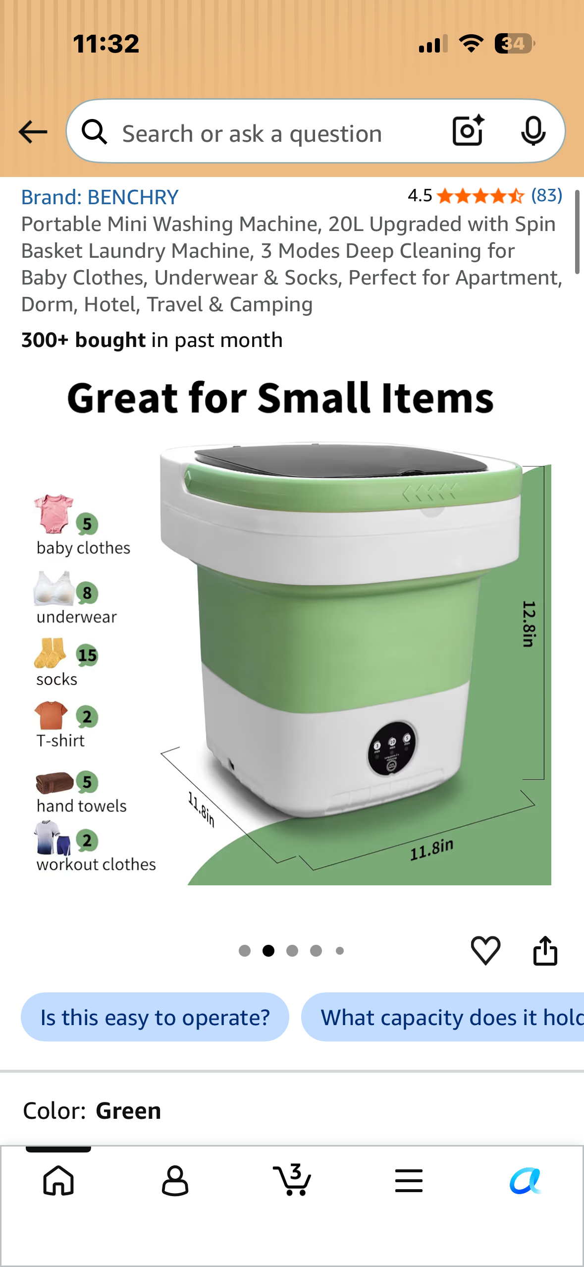 Portable Mini Washing Machine, 20L Upgraded with Spin Basket Laundry Machine, 3 Modes Deep Cleaning for Baby Clothes, Underwear & Socks, Perfect for Apartment, Dorm, Hotel, Travel & Camping