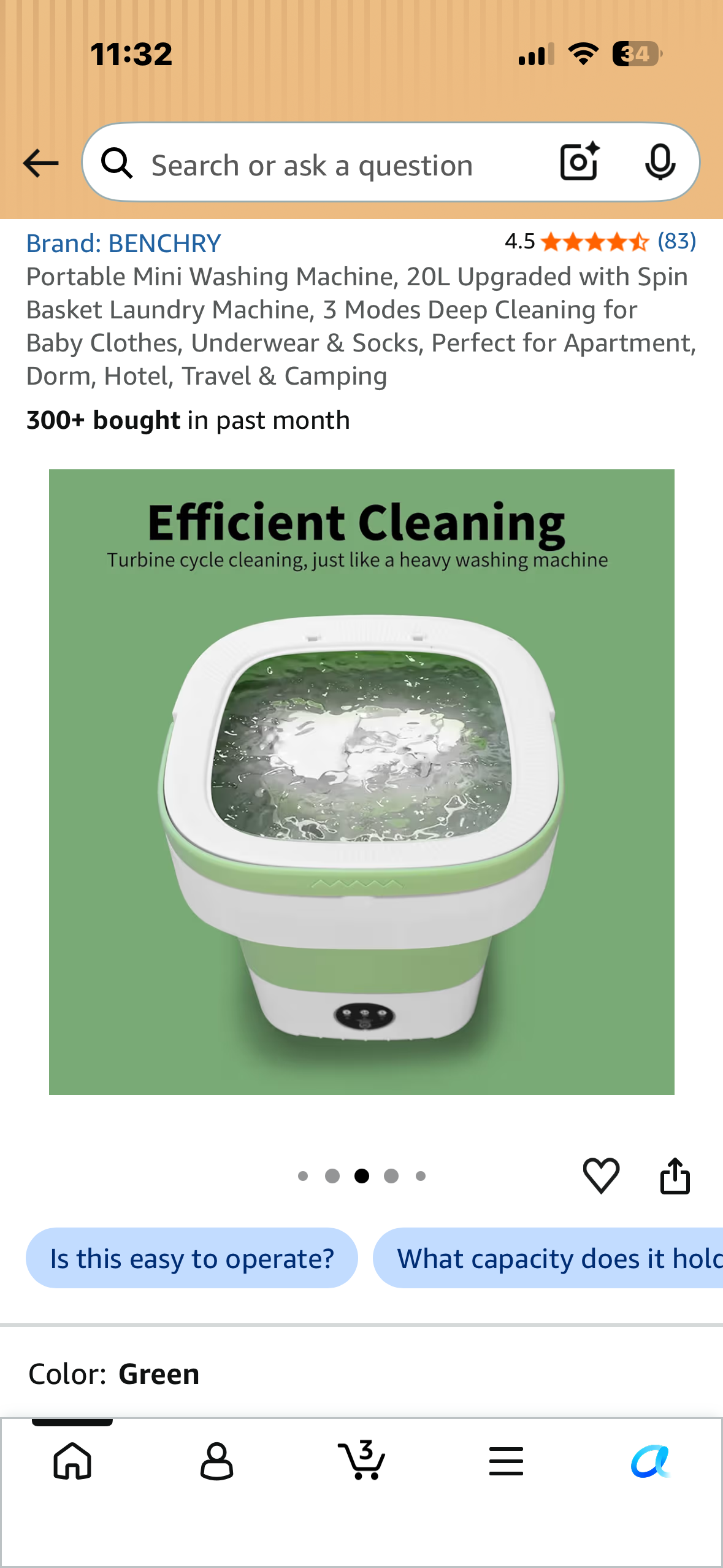 Portable Mini Washing Machine, 20L Upgraded with Spin Basket Laundry Machine, 3 Modes Deep Cleaning for Baby Clothes, Underwear & Socks, Perfect for Apartment, Dorm, Hotel, Travel & Camping