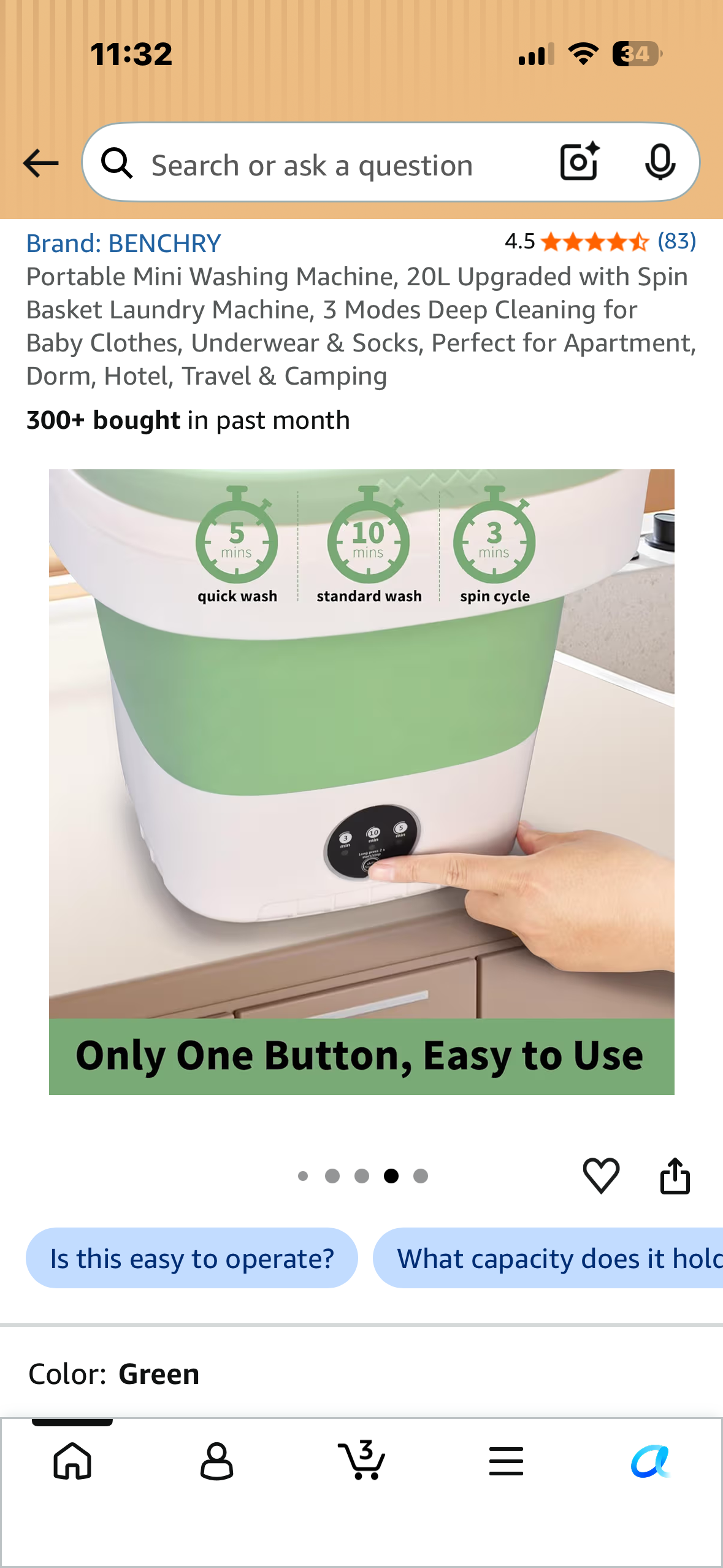 Portable Mini Washing Machine, 20L Upgraded with Spin Basket Laundry Machine, 3 Modes Deep Cleaning for Baby Clothes, Underwear & Socks, Perfect for Apartment, Dorm, Hotel, Travel & Camping