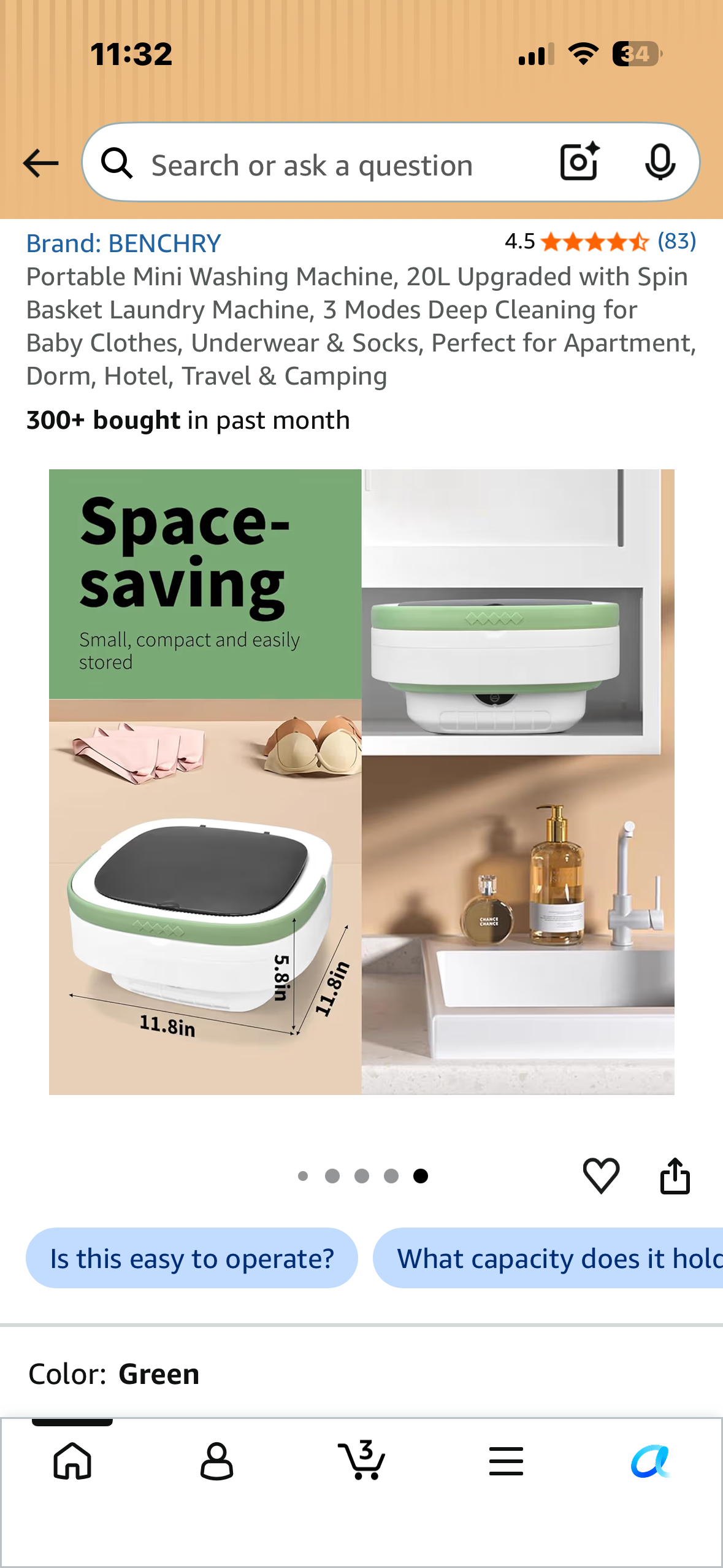 Portable Mini Washing Machine, 20L Upgraded with Spin Basket Laundry Machine, 3 Modes Deep Cleaning for Baby Clothes, Underwear & Socks, Perfect for Apartment, Dorm, Hotel, Travel & Camping