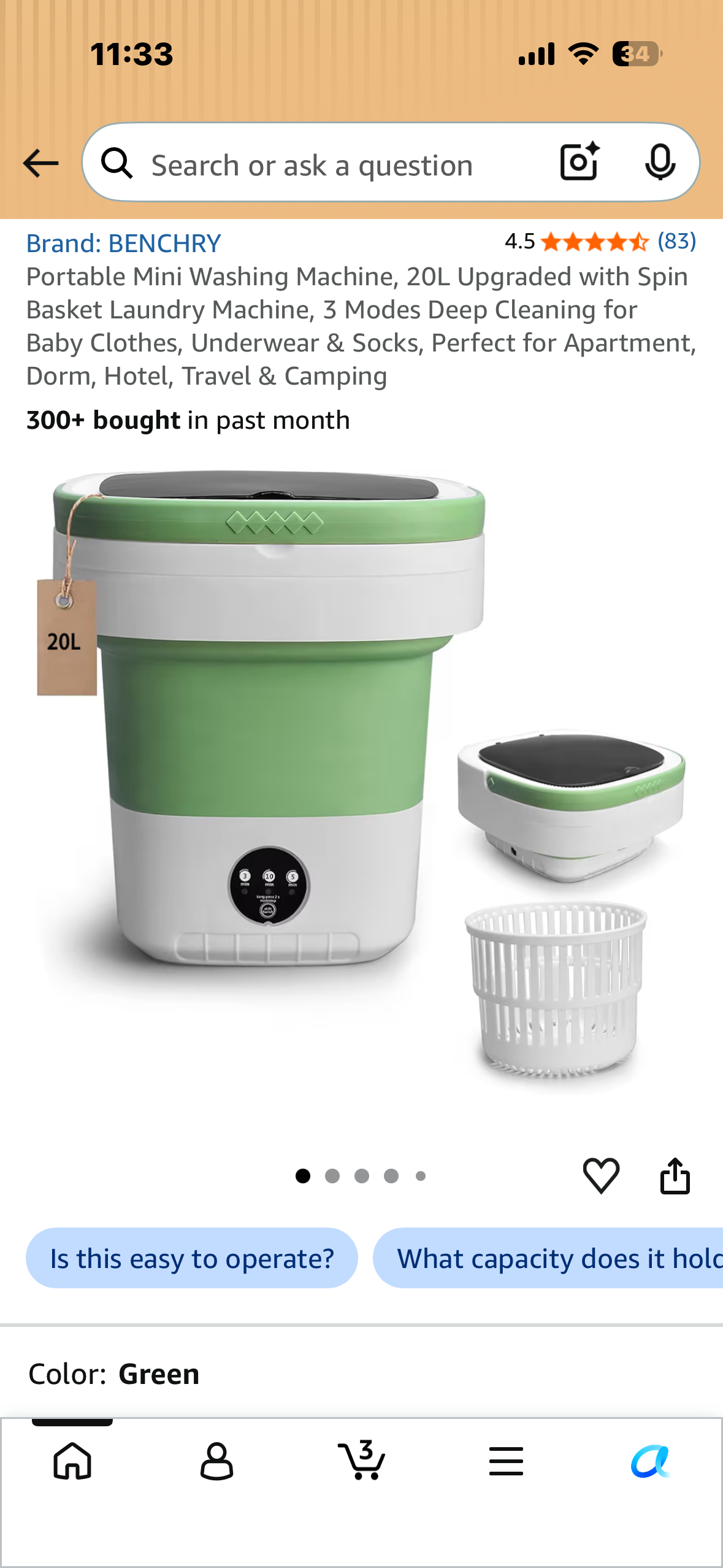 Portable Mini Washing Machine, 20L Upgraded with Spin Basket Laundry Machine, 3 Modes Deep Cleaning for Baby Clothes, Underwear & Socks, Perfect for Apartment, Dorm, Hotel, Travel & Camping