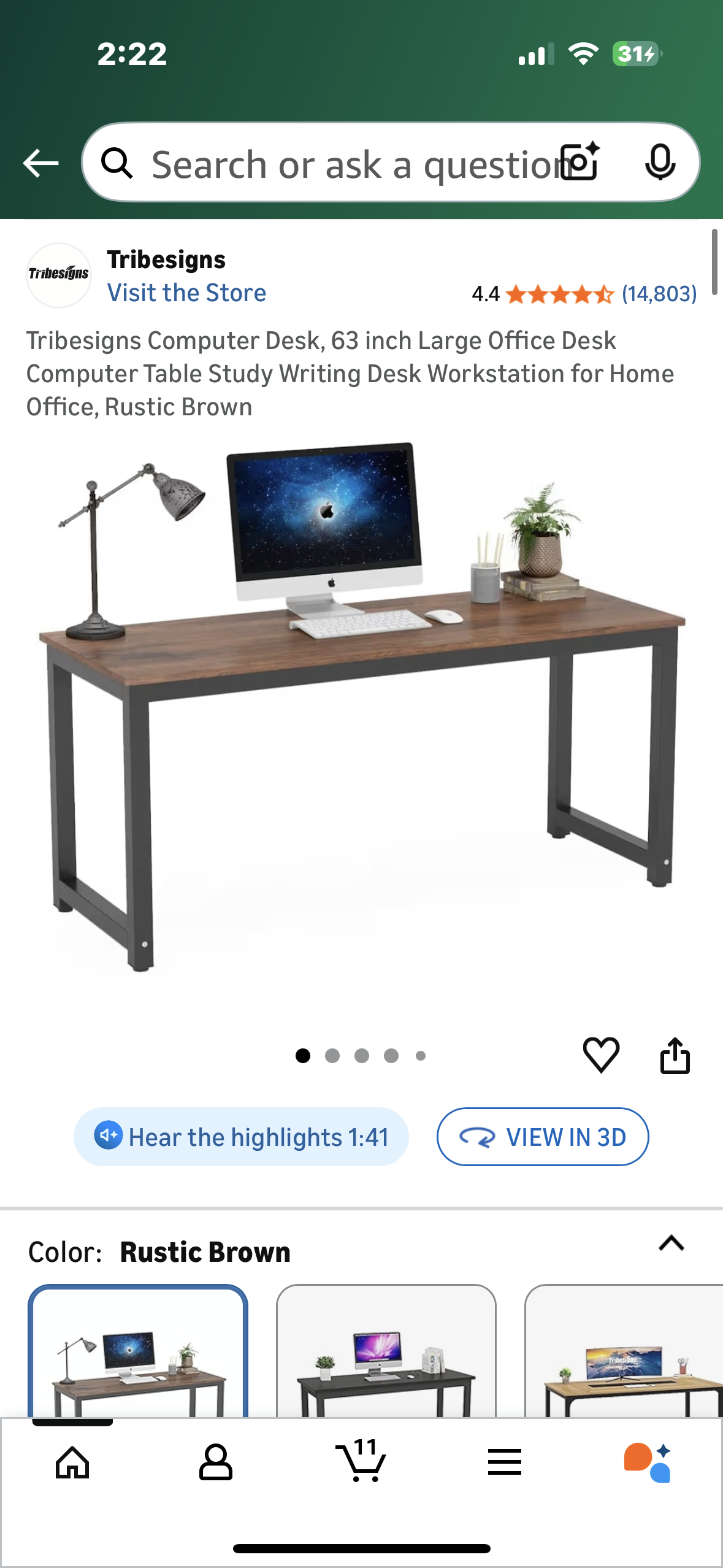 Tribesigns Computer Desk, 63 inch Large Office Desk, Computer Table, Study or Writing Desk, Workstation for Home Office, Rustic Brown (O459)