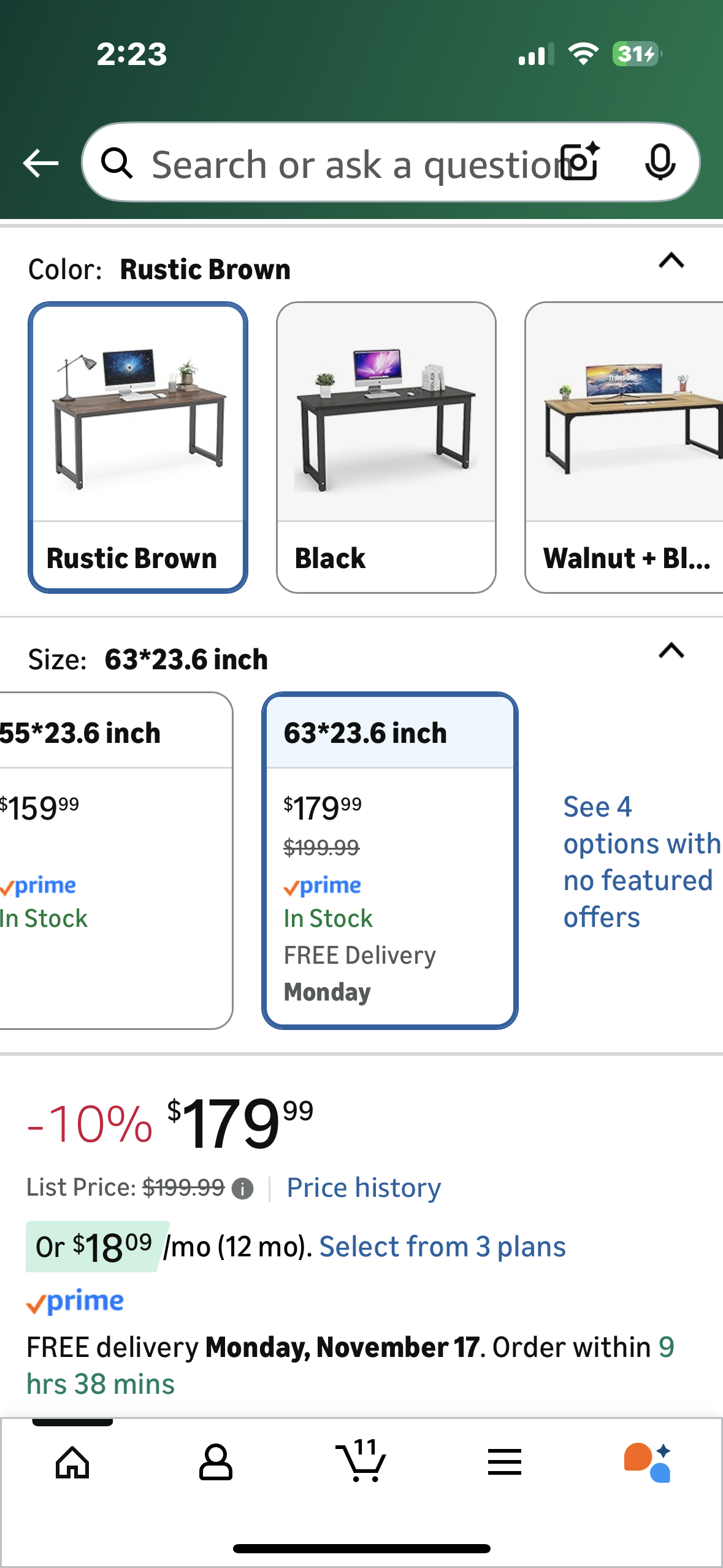 Tribesigns Computer Desk, 63 inch Large Office Desk, Computer Table, Study or Writing Desk, Workstation for Home Office, Rustic Brown (O459)