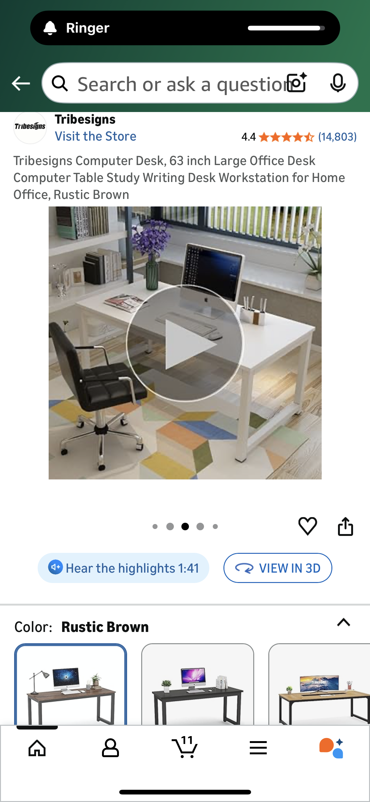 Tribesigns Computer Desk, 63 inch Large Office Desk, Computer Table, Study or Writing Desk, Workstation for Home Office, Rustic Brown (O459)