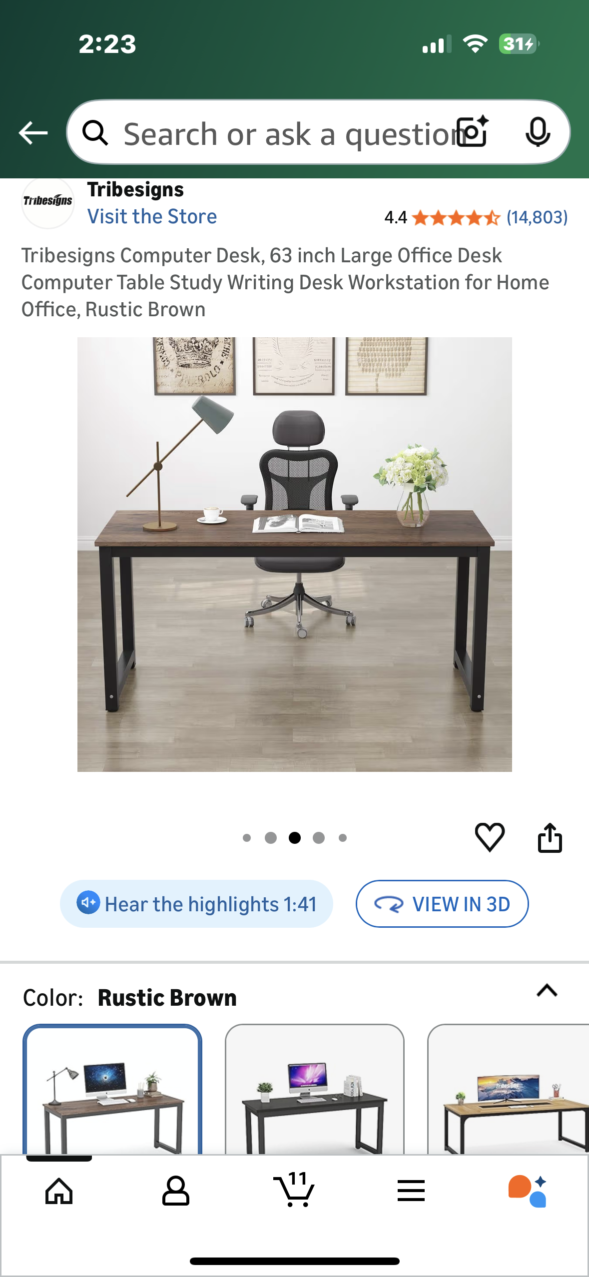 Tribesigns Computer Desk, 63 inch Large Office Desk, Computer Table, Study or Writing Desk, Workstation for Home Office, Rustic Brown (O459)