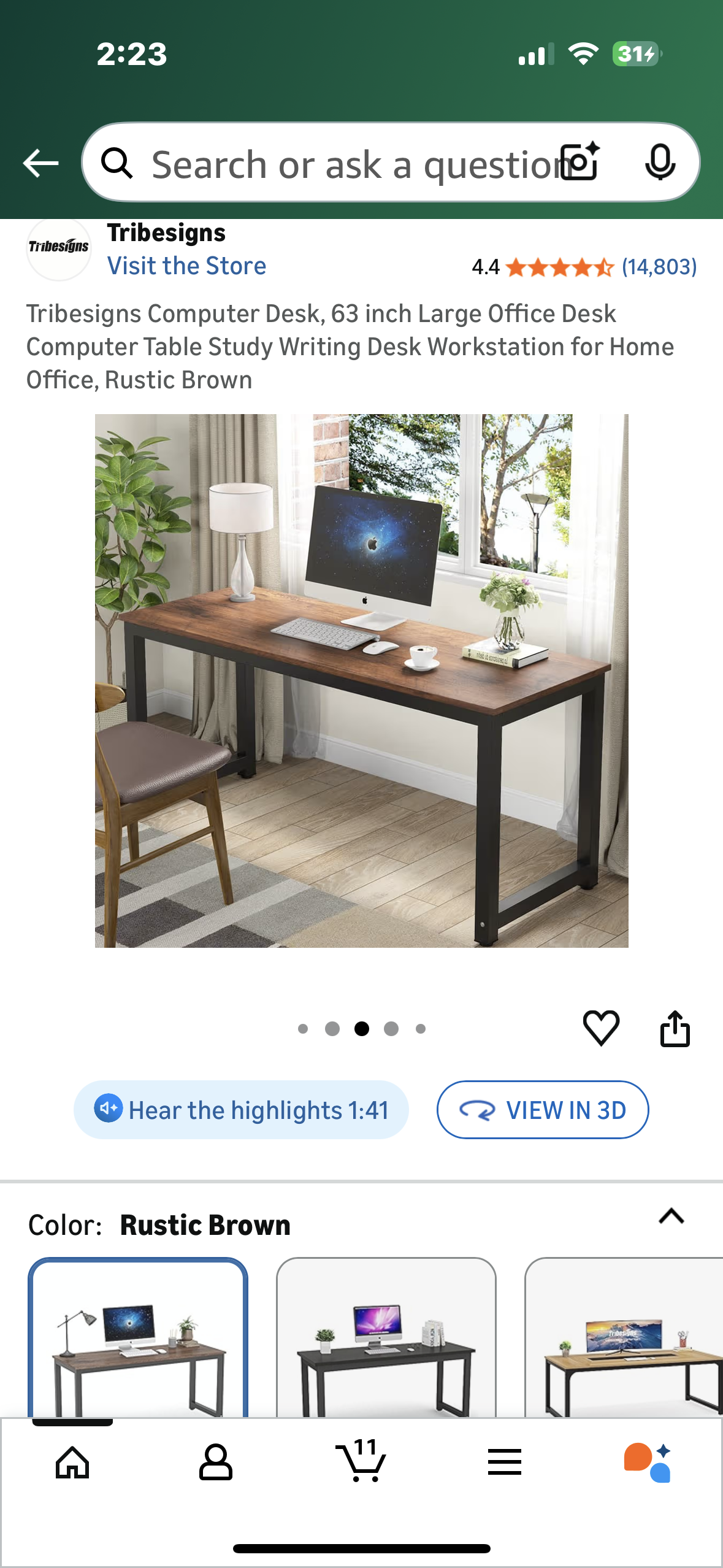 Tribesigns Computer Desk, 63 inch Large Office Desk, Computer Table, Study or Writing Desk, Workstation for Home Office, Rustic Brown (O459)