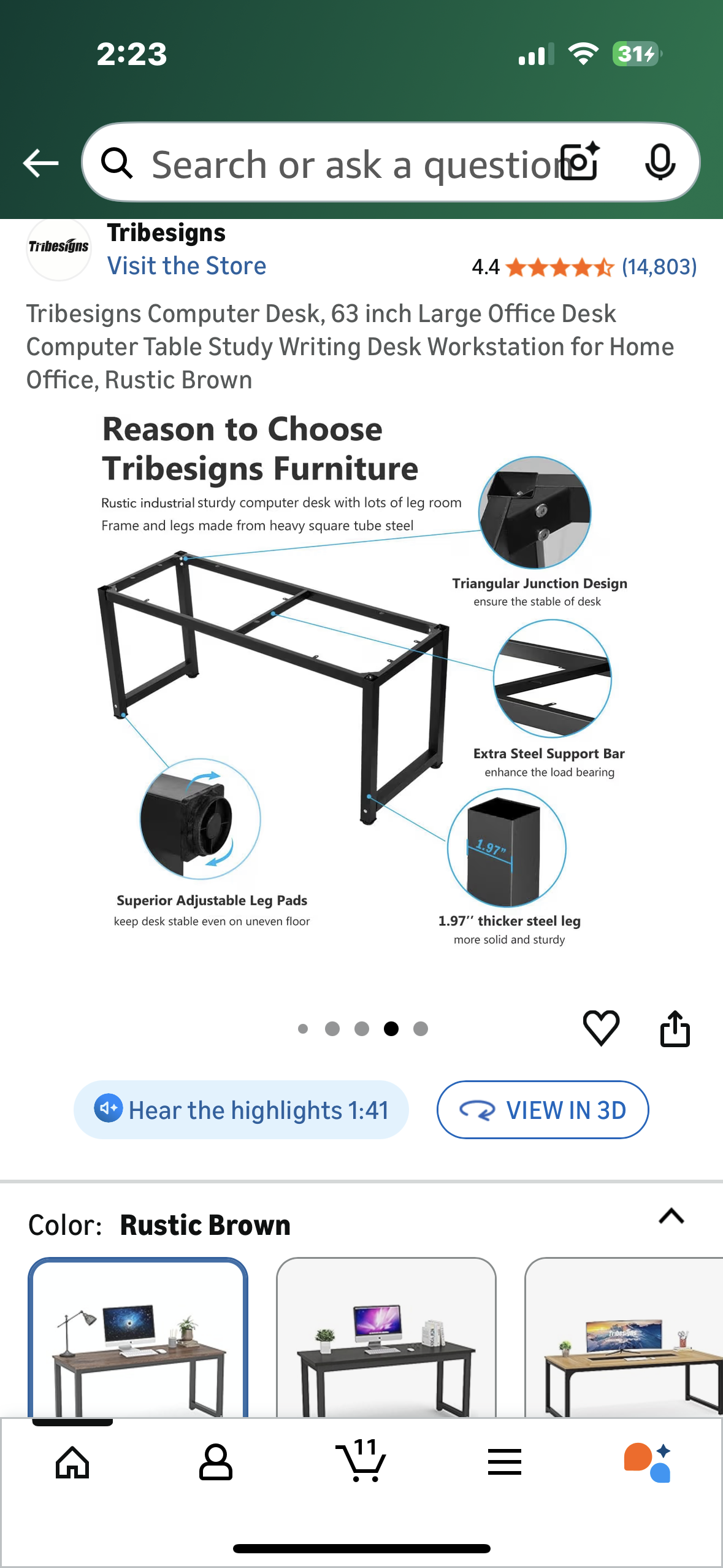 Tribesigns Computer Desk, 63 inch Large Office Desk, Computer Table, Study or Writing Desk, Workstation for Home Office, Rustic Brown (O459)