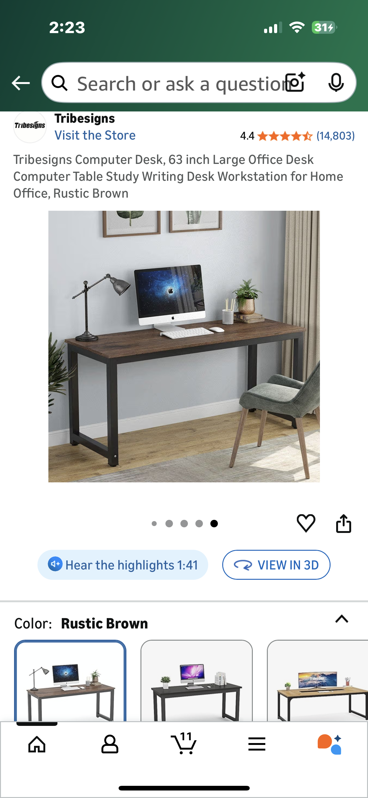 Tribesigns Computer Desk, 63 inch Large Office Desk, Computer Table, Study or Writing Desk, Workstation for Home Office, Rustic Brown (O459)