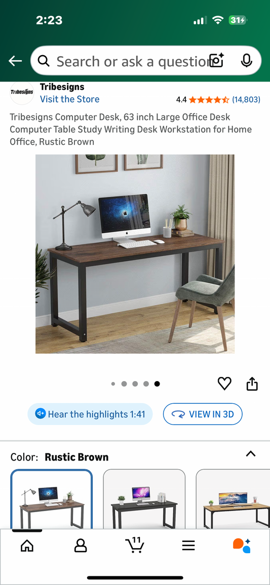 Tribesigns Computer Desk, 63 inch Large Office Desk, Computer Table, Study or Writing Desk, Workstation for Home Office, Rustic Brown (O459)