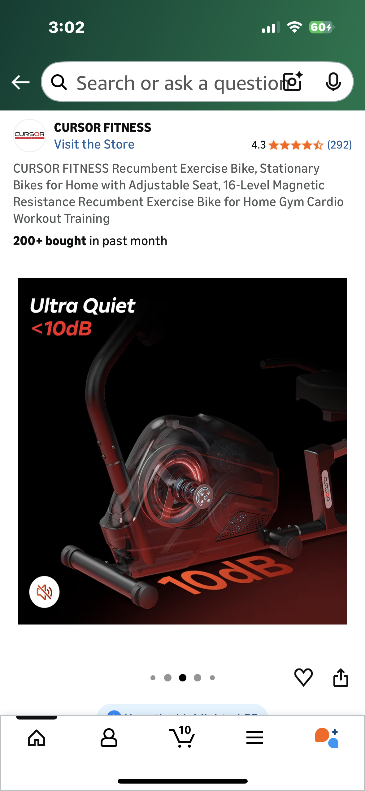 CURSOR FITNESS CBR60 Recumbent Exercise Bike, Stationary Bike for Home with Adjustable Seat, 16-Level Magnetic Resistance Recumbent Exercise Bike for Home Gym Cardio Training (W544)