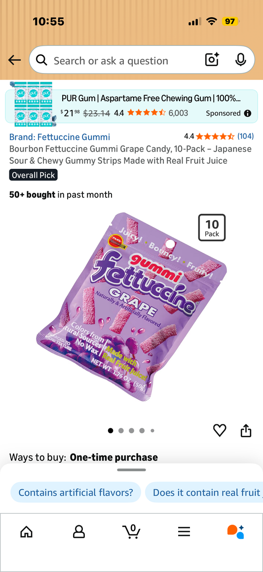 Gummi Grape Candy, 10-Pack – Japanese Sour & Chewy Gummy Strips Made with Real Fruit Juice