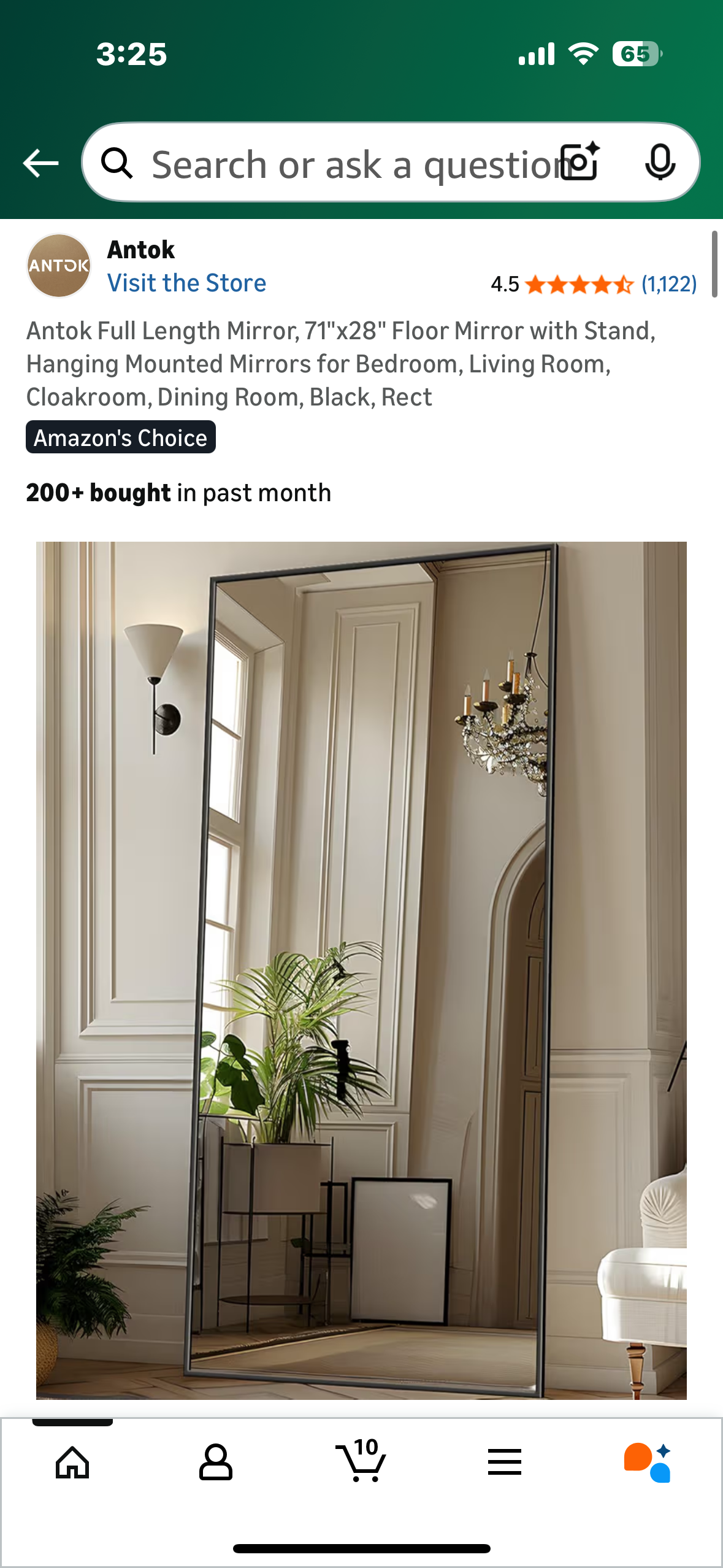 Antok Full Length Mirror, 71"x28" Floor Mirror with Stand, Hanging Mounted Mirrors for Bedroom, Living Room, Cloakroom, Dining Room, Black, Rect (M448)