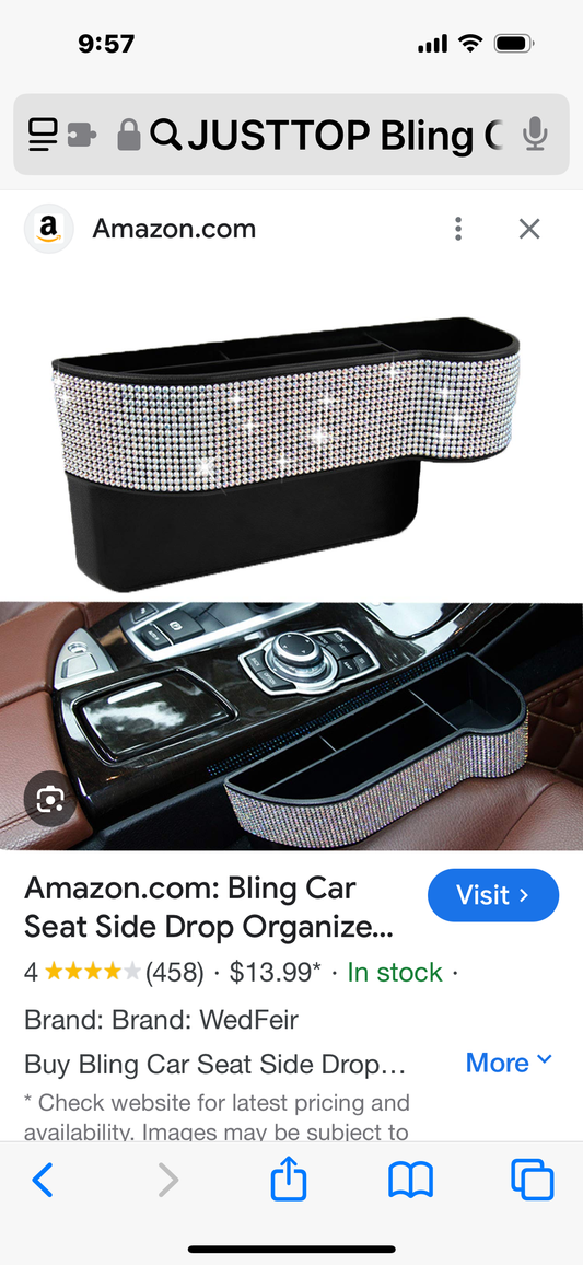 JUSTTOP Bling Car Seat Organizer, Seat Console Storage Organizer, Side Slit Car Seat Gap Filler, 1PC for Driver Side, Car Interior Accessories(Multicolor Diamonds)