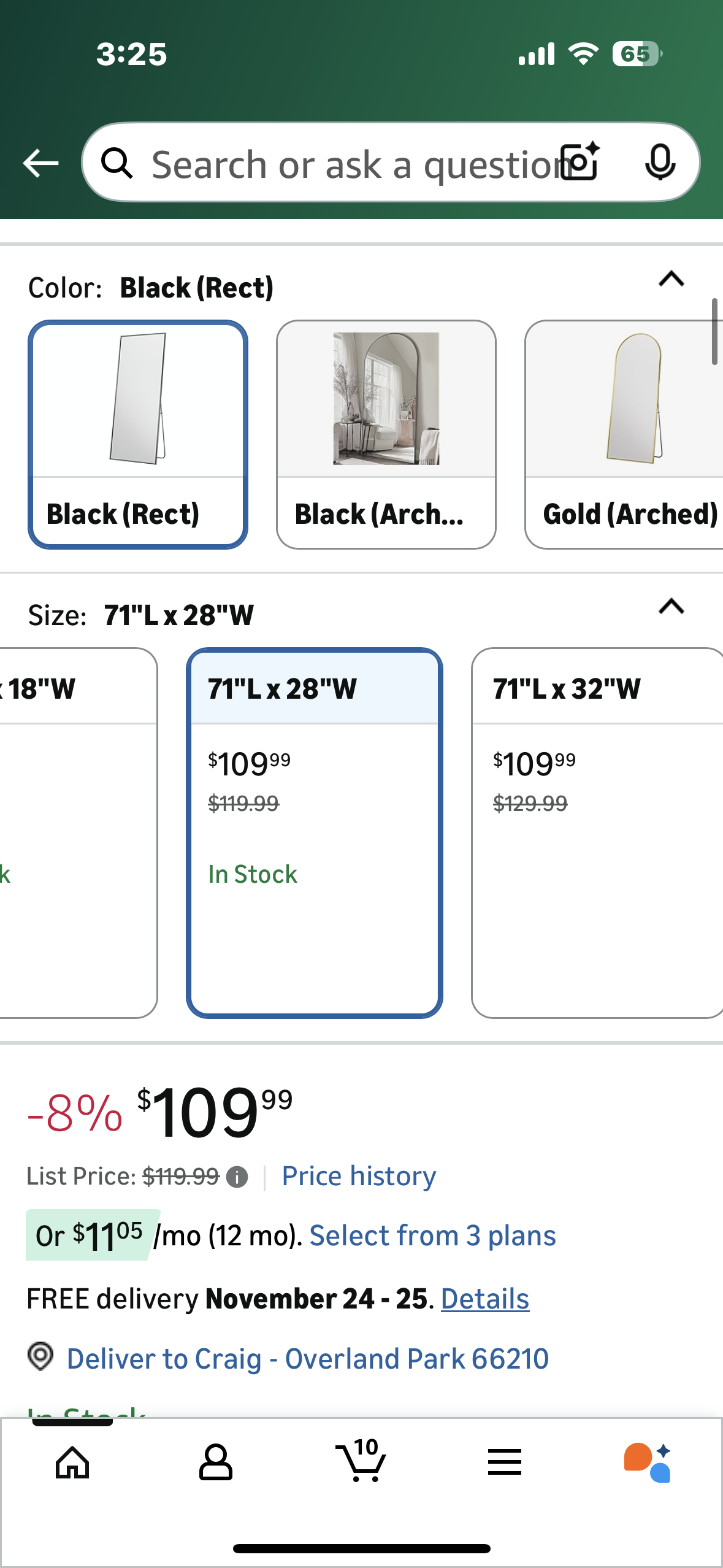 Antok Full Length Mirror, 71"x28" Floor Mirror with Stand, Hanging Mounted Mirrors for Bedroom, Living Room, Cloakroom, Dining Room, Black, Rect (M448)