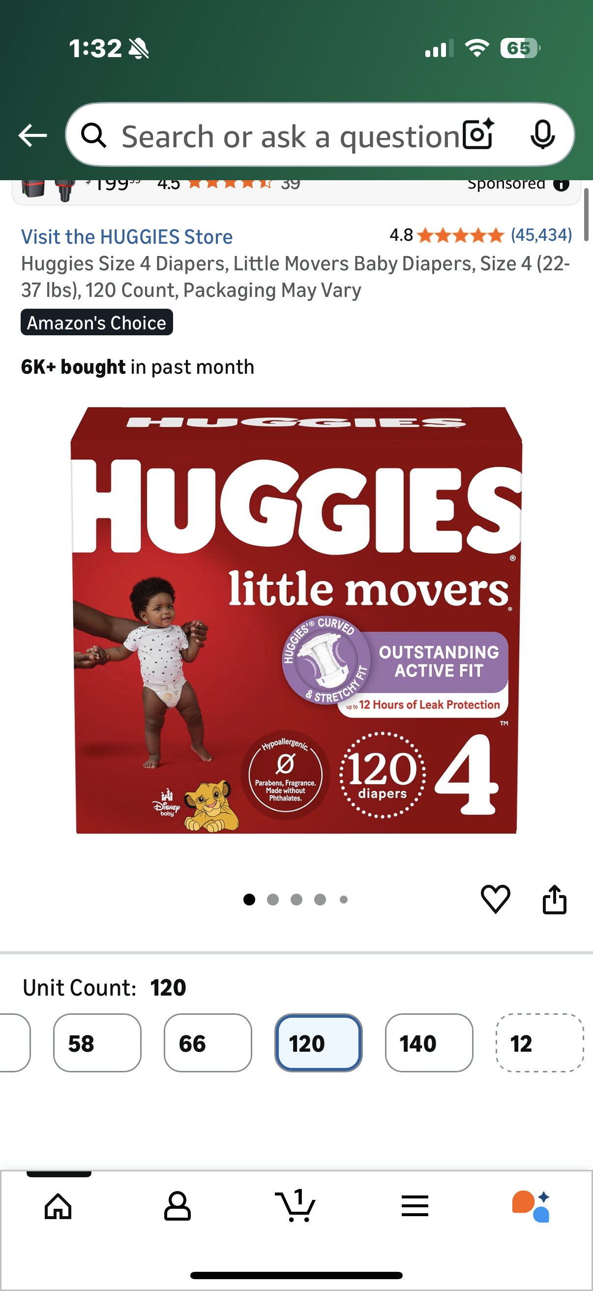 Huggies Size 4 Diapers, Little Movers Baby Diapers, Size 4 (22-37 lbs), 120 Count, Packaging May Vary