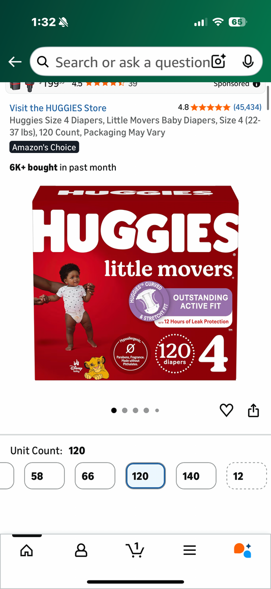 Huggies Size 4 Diapers, Little Movers Baby Diapers, Size 4 (22-37 lbs), 120 Count, Packaging May Vary