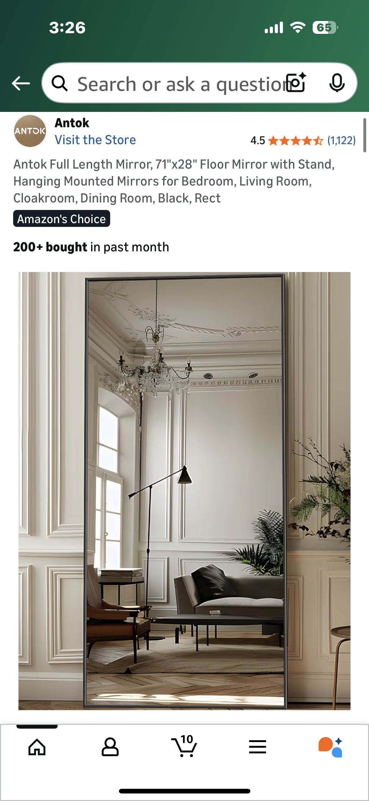 Antok Full Length Mirror, 71"x28" Floor Mirror with Stand, Hanging Mounted Mirrors for Bedroom, Living Room, Cloakroom, Dining Room, Black, Rect (M448)