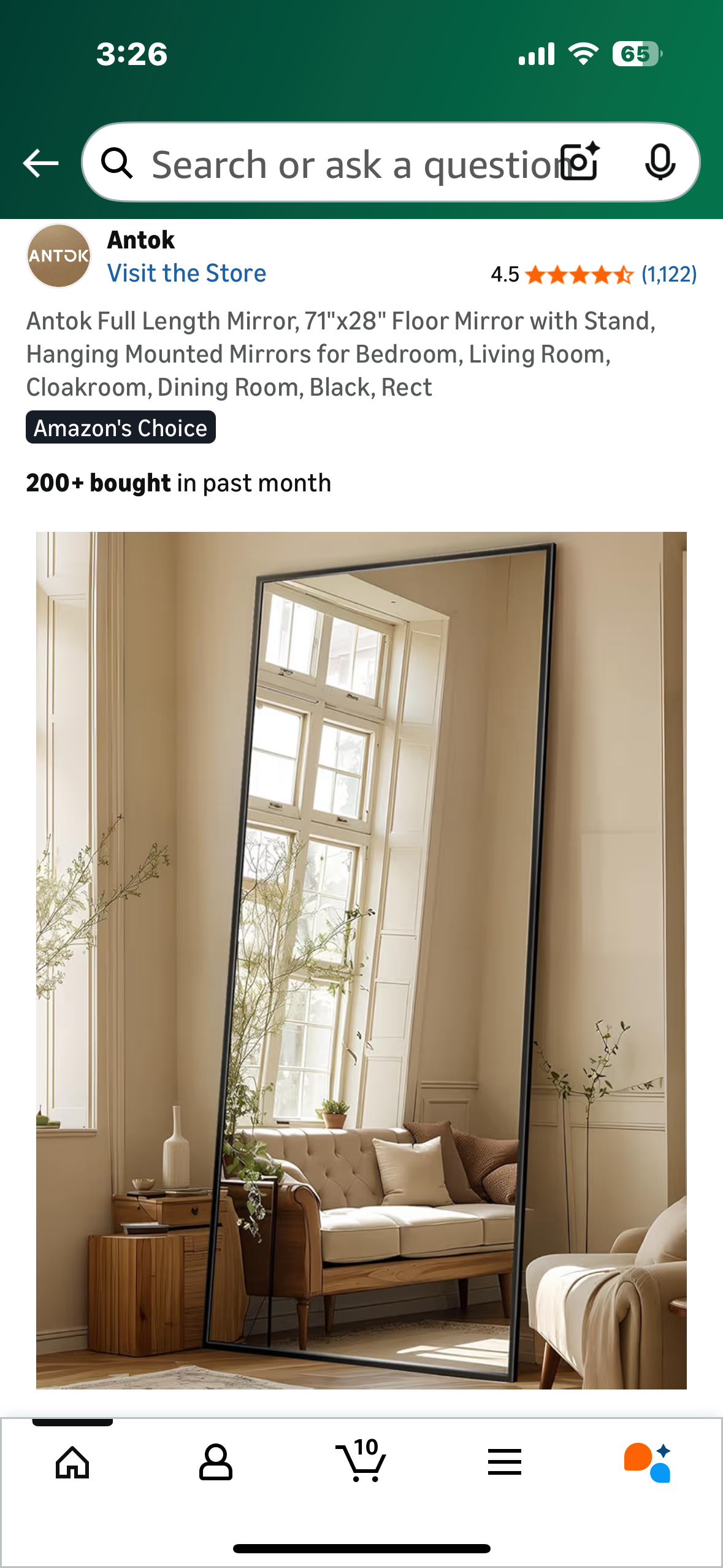 Antok Full Length Mirror, 71"x28" Floor Mirror with Stand, Hanging Mounted Mirrors for Bedroom, Living Room, Cloakroom, Dining Room, Black, Rect (M448)
