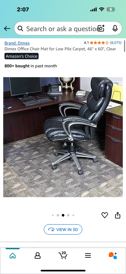 New - Dimex Office Chair Mat for Low Pile Carpet, 46" x 60", Clear (O375)