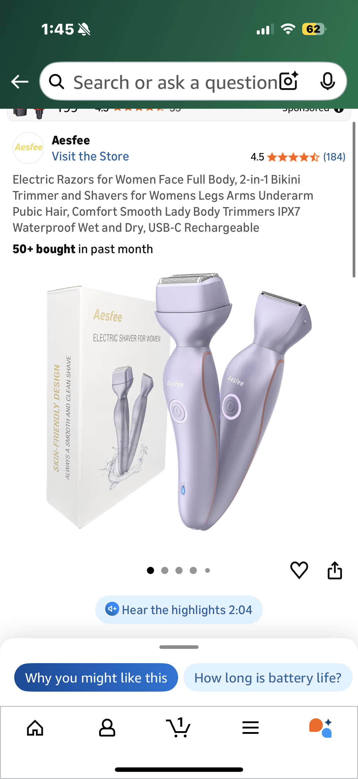 Electric Razors for Women Face Full Body, 2-in-1 Bikini Trimmer and Shavers for Womens Legs Arms Underarm Pubic Hair, Comfort Smooth Lady Body Trimmers IPX7 Waterproof Wet and Dry, USB-C Rechargeable