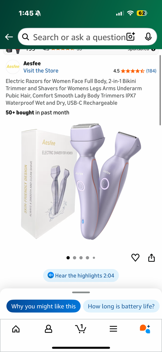 Electric Razors for Women Face Full Body, 2-in-1 Bikini Trimmer and Shavers for Womens Legs Arms Underarm Pubic Hair, Comfort Smooth Lady Body Trimmers IPX7 Waterproof Wet and Dry, USB-C Rechargeable