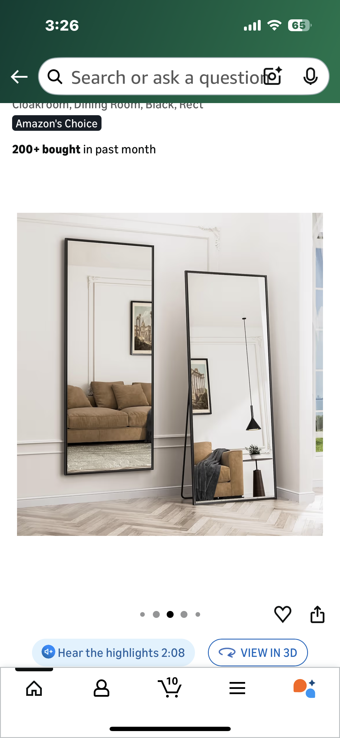 Antok Full Length Mirror, 71"x28" Floor Mirror with Stand, Hanging Mounted Mirrors for Bedroom, Living Room, Cloakroom, Dining Room, Black, Rect (M448)