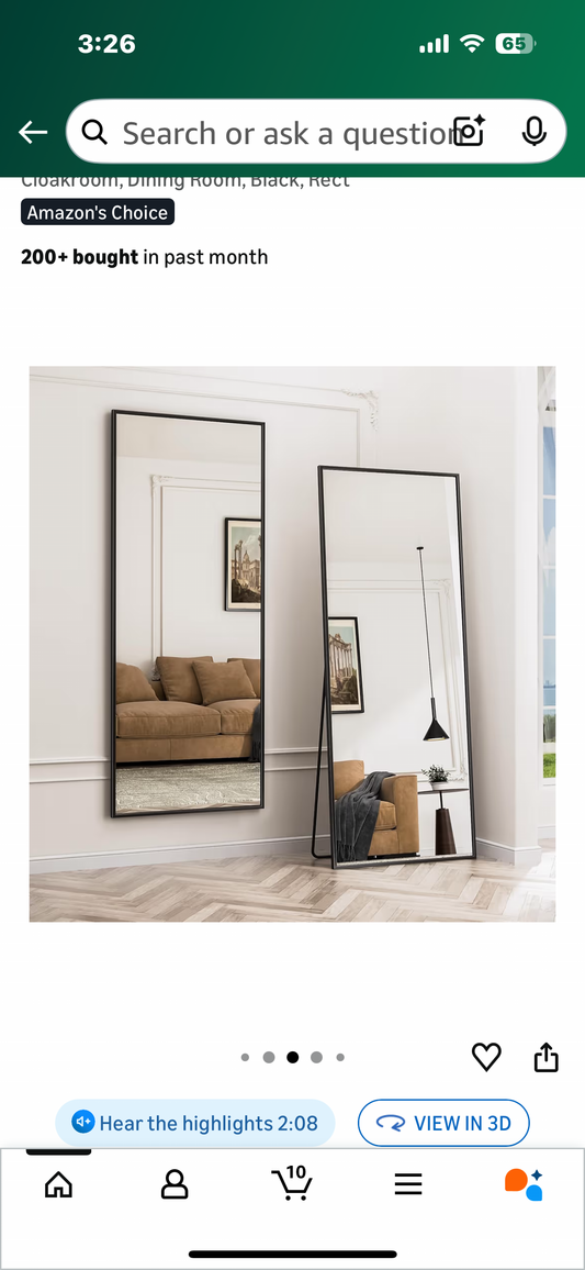 Antok Full Length Mirror, 71"x28" Floor Mirror with Stand, Hanging Mounted Mirrors for Bedroom, Living Room, Cloakroom, Dining Room, Black, Rect (M448)