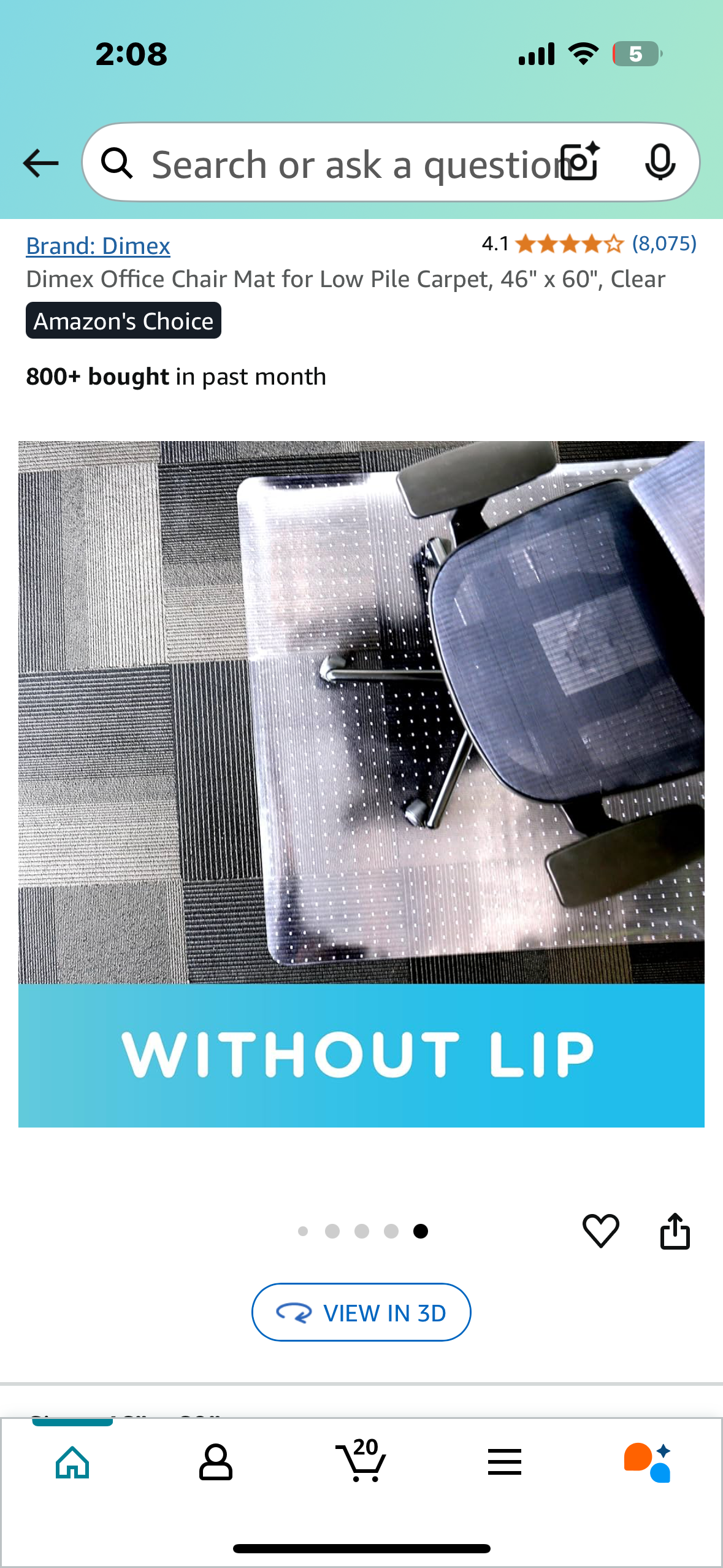 New - Dimex Office Chair Mat for Low Pile Carpet, 46" x 60", Clear (O375)