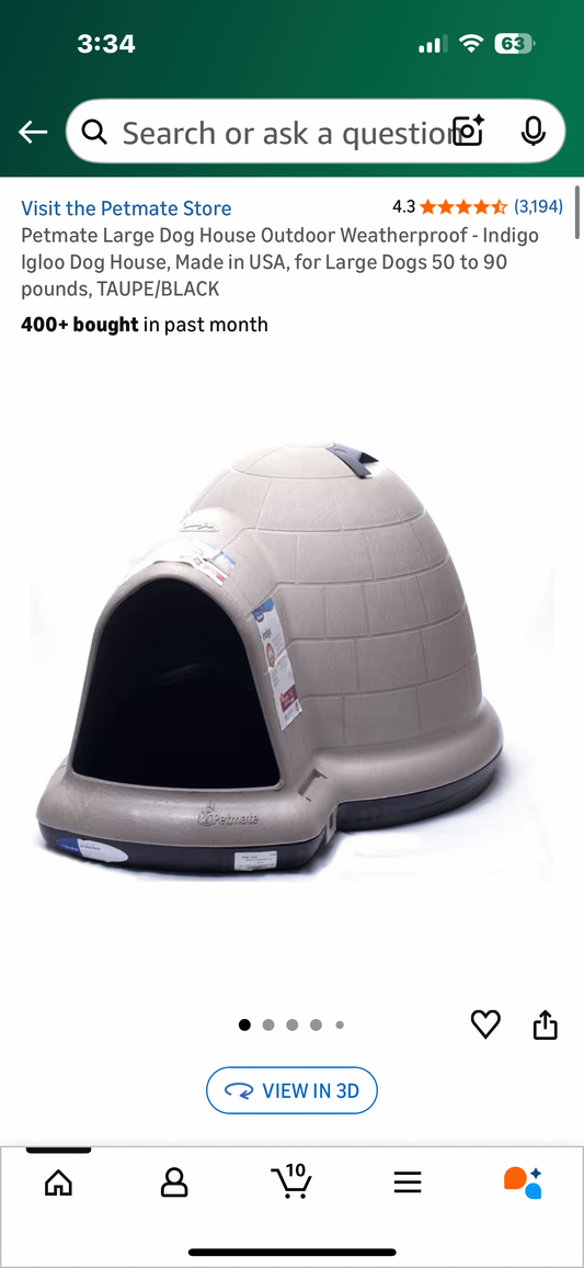 Petmate Large Dog House Outdoor Weatherproof - Indigo Igloo Dog House, Made in USA, for Large Dogs 50 to 90 pounds, TAUPE/BLACK (R742)