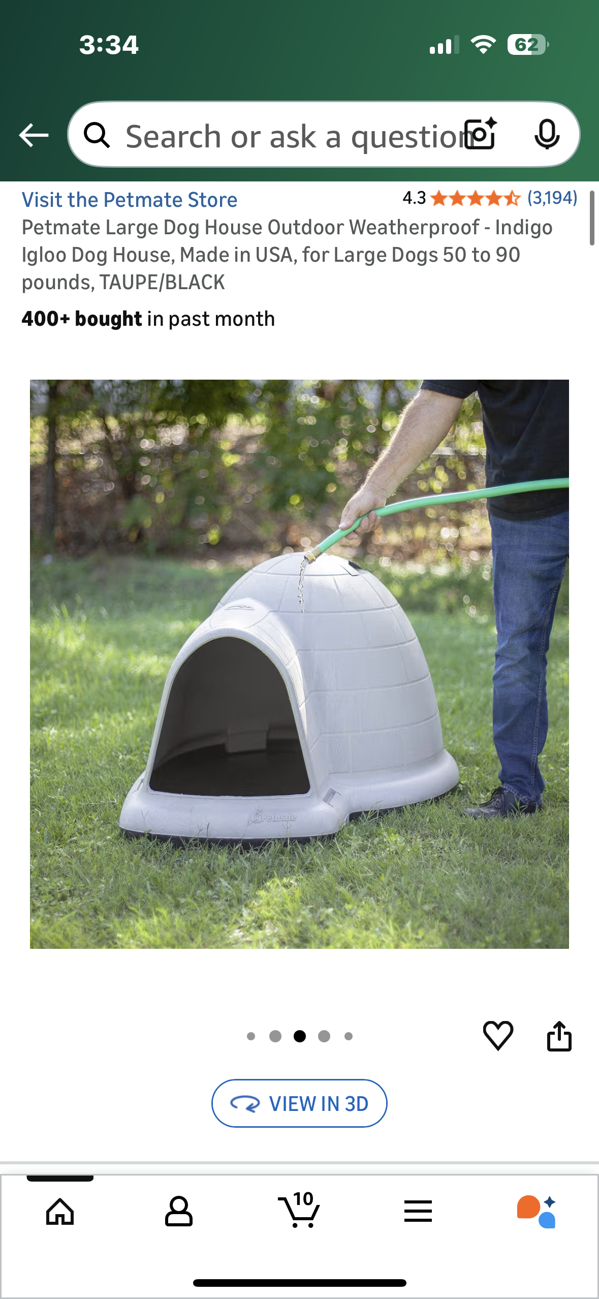 Petmate Large Dog House Outdoor Weatherproof - Indigo Igloo Dog House, Made in USA, for Large Dogs 50 to 90 pounds, TAUPE/BLACK (R742)