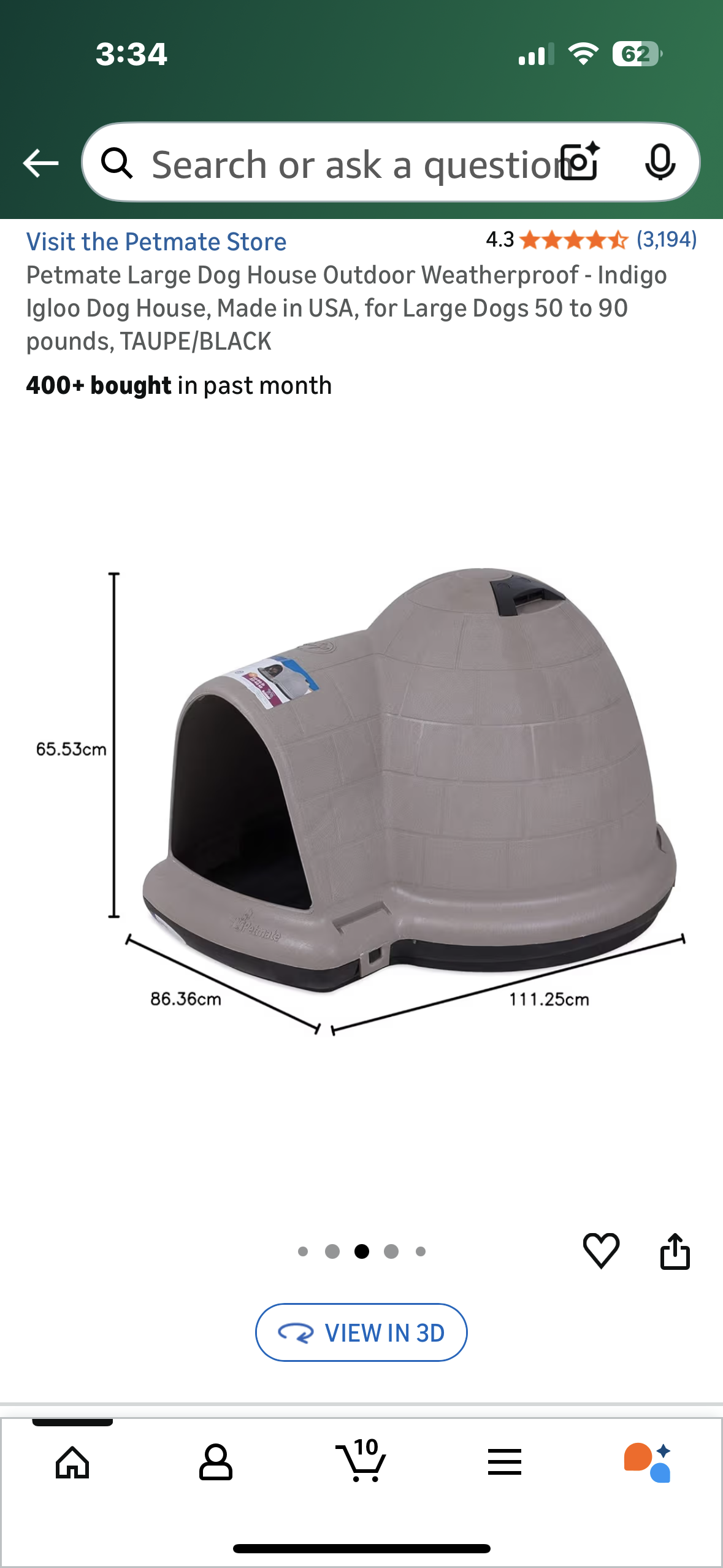 Petmate Large Dog House Outdoor Weatherproof - Indigo Igloo Dog House, Made in USA, for Large Dogs 50 to 90 pounds, TAUPE/BLACK (R742)