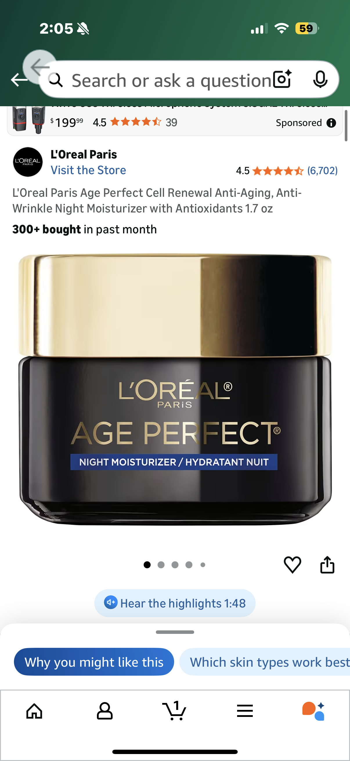 L'Oreal Paris Age Perfect Cell Renewal Anti-Aging, Anti-Wrinkle Night Moisturizer with Antioxidants 1.7 oz